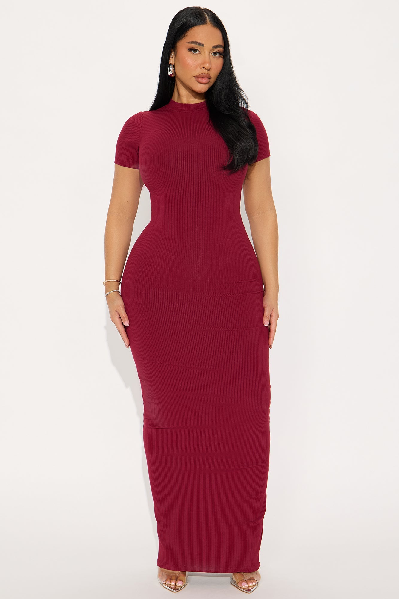 Cora Snatched Maxi Dress - Burgundy