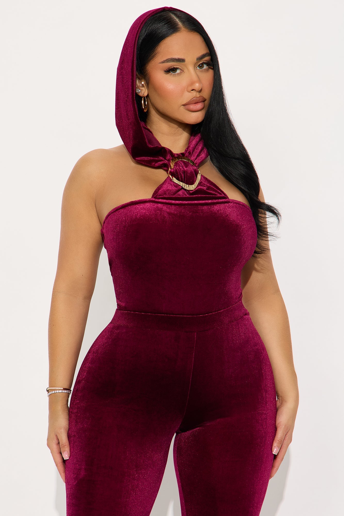 Amelia Velvet Hooded Legging Set - Plum