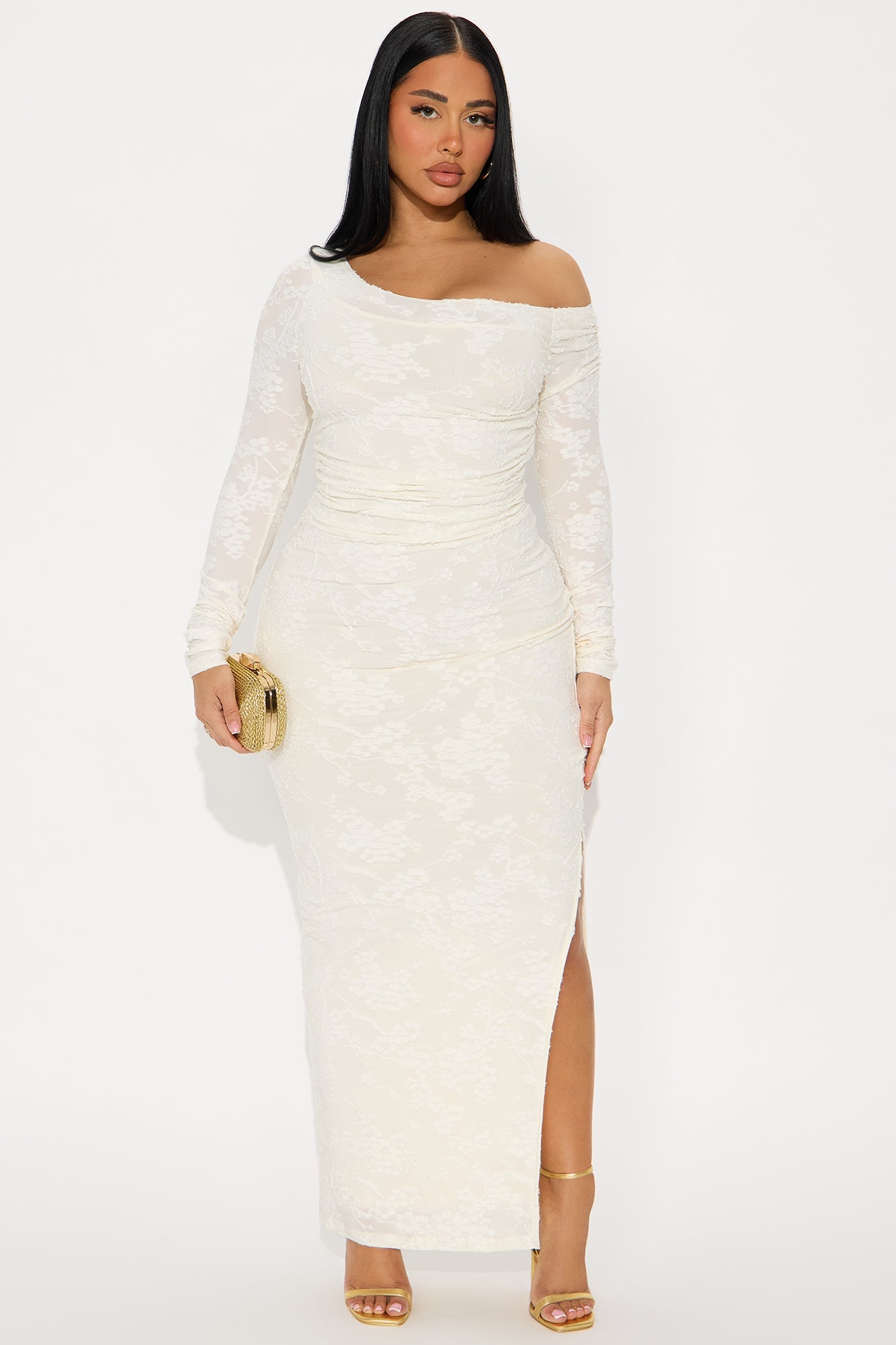 Ellie Off Shoulder Textured Maxi Dress - Cream