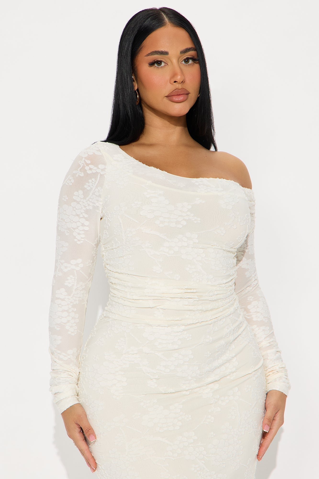 Ellie Off Shoulder Textured Maxi Dress - Cream