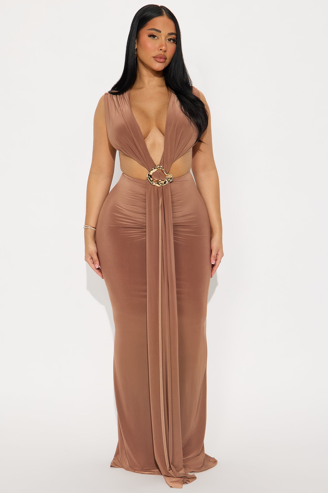 Side By Side Draped Maxi Dress - Mocha