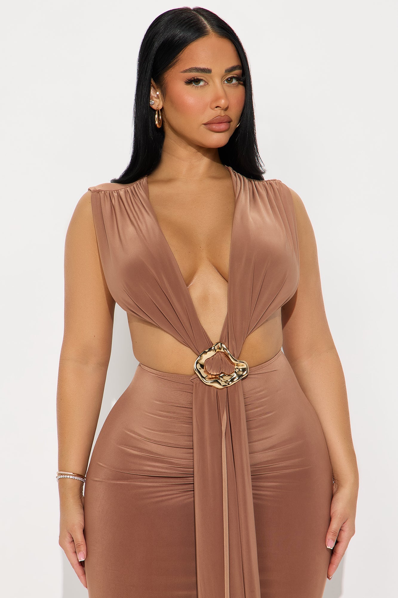 Side By Side Draped Maxi Dress - Mocha