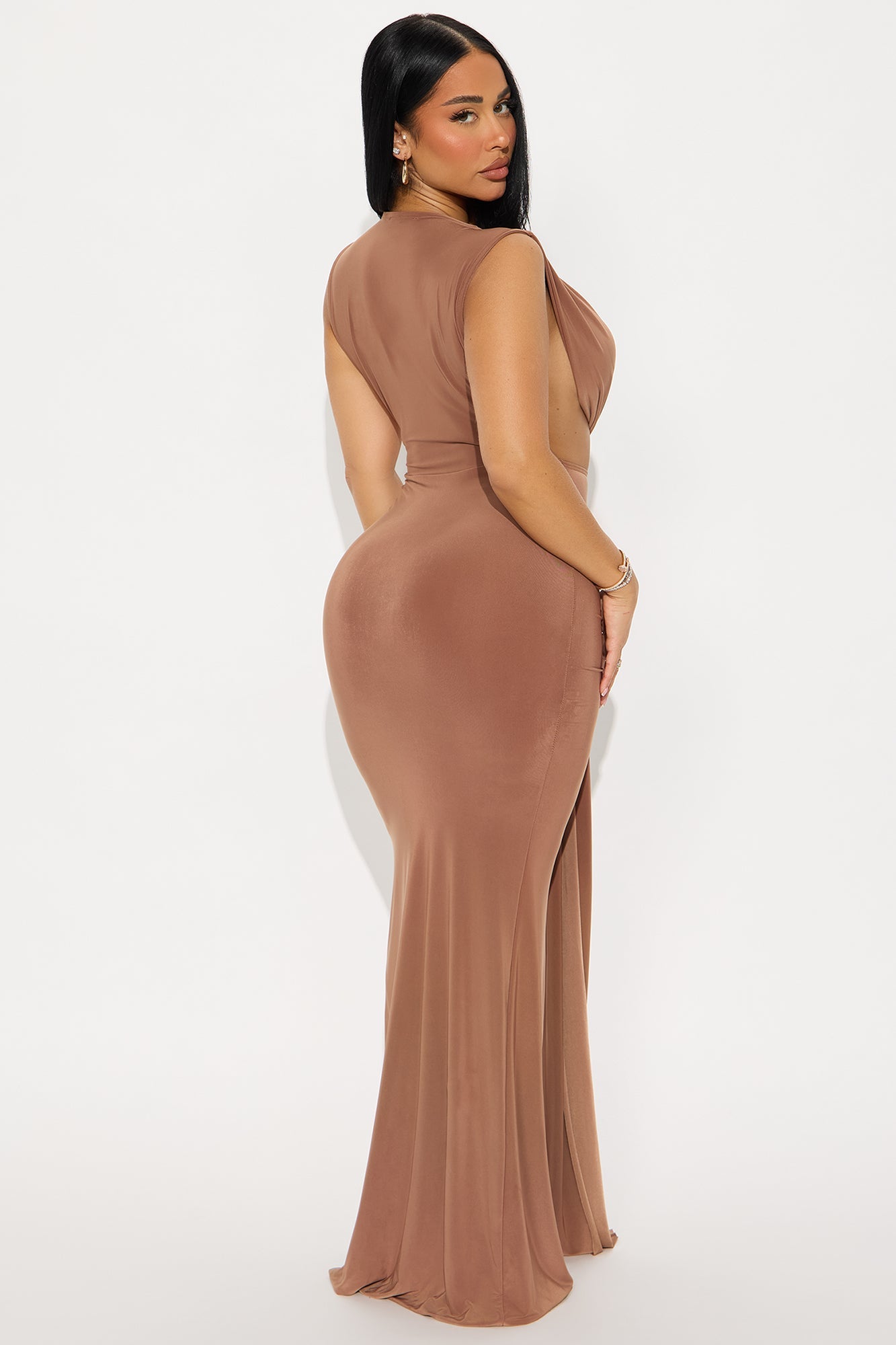 Side By Side Draped Maxi Dress - Mocha