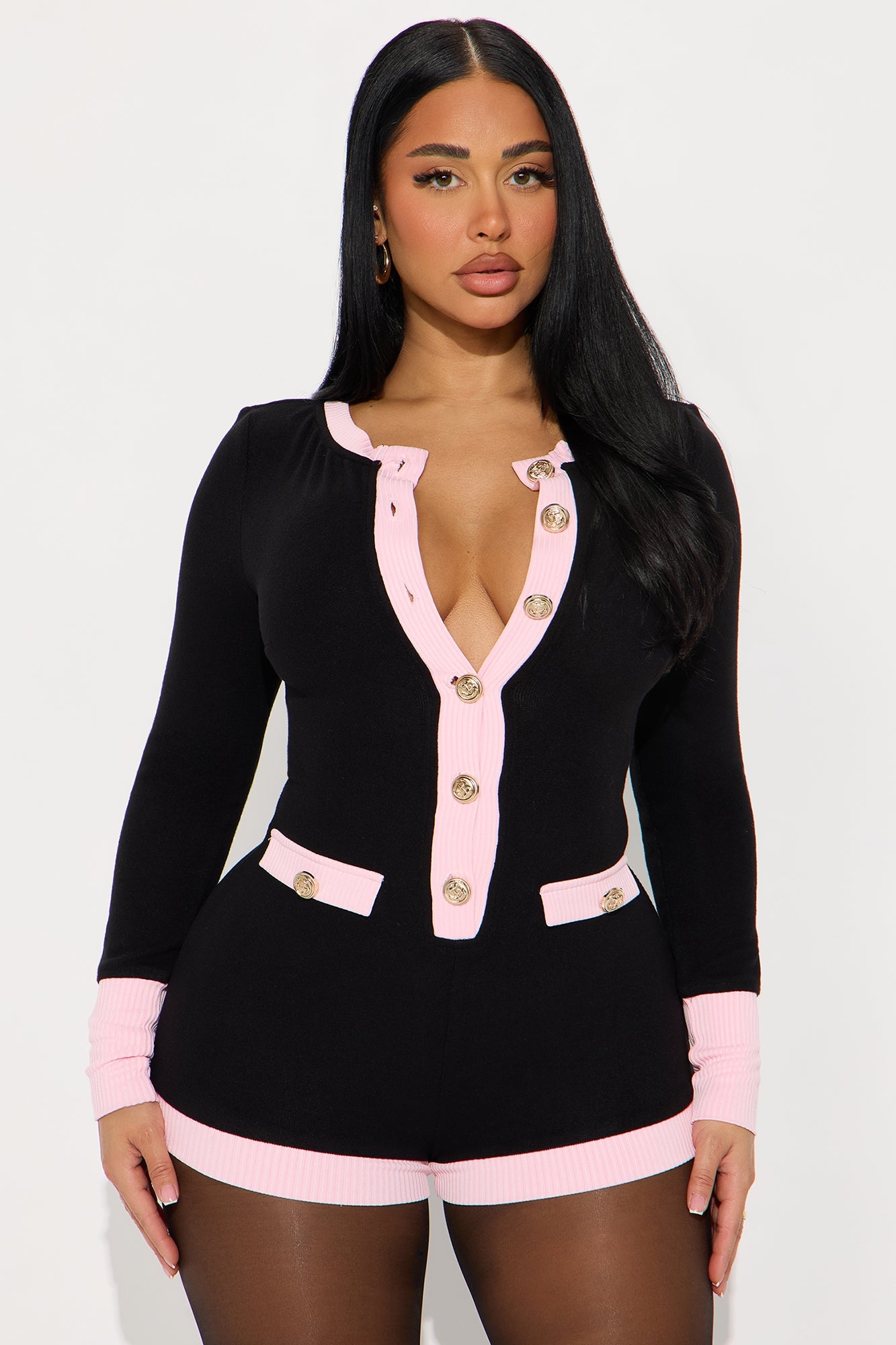 Rosie Long Sleeve Sweater Romper - Black/combo