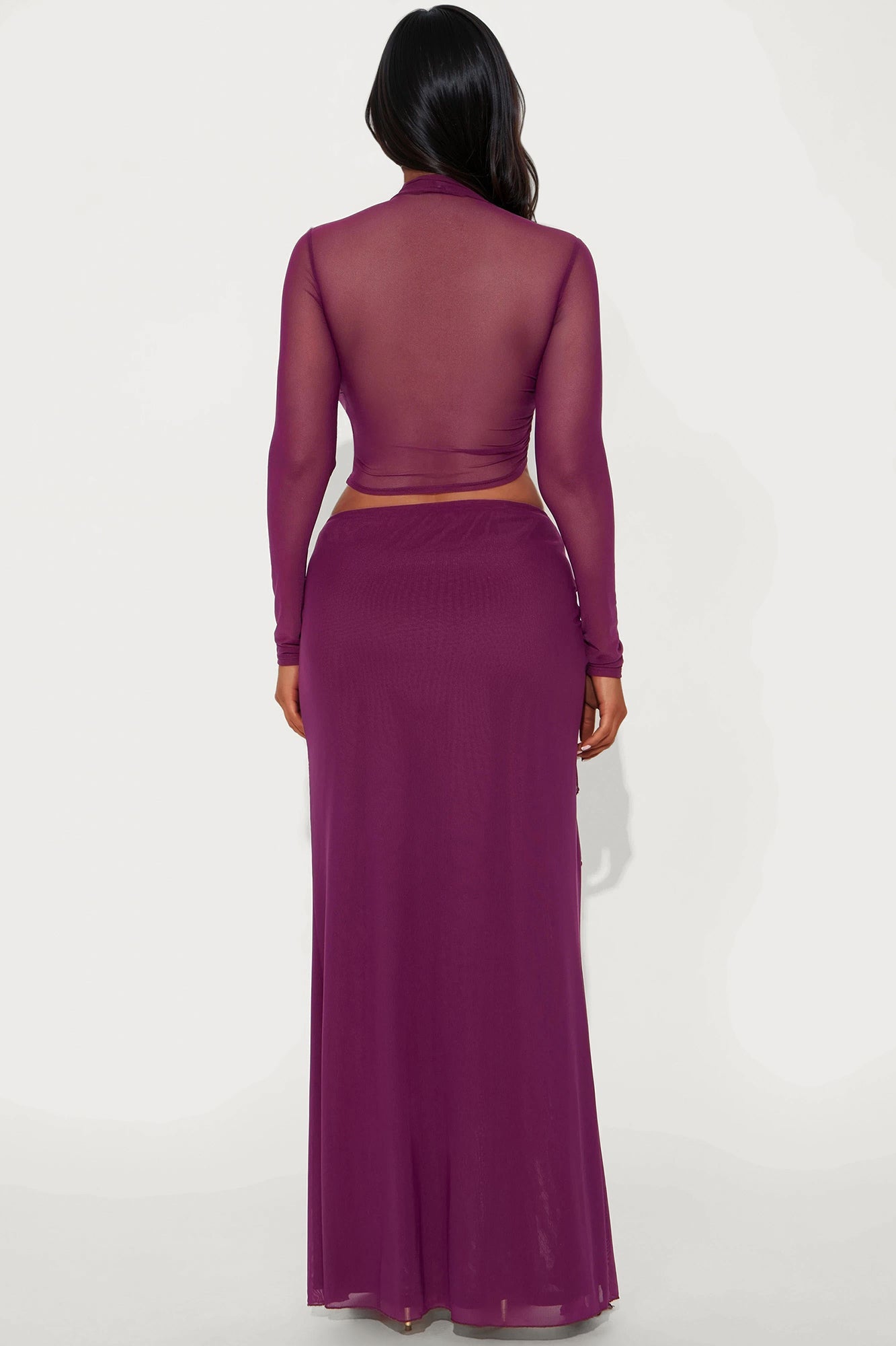 Everything It Takes Asymmetrical Mesh Skirt Set - Plum