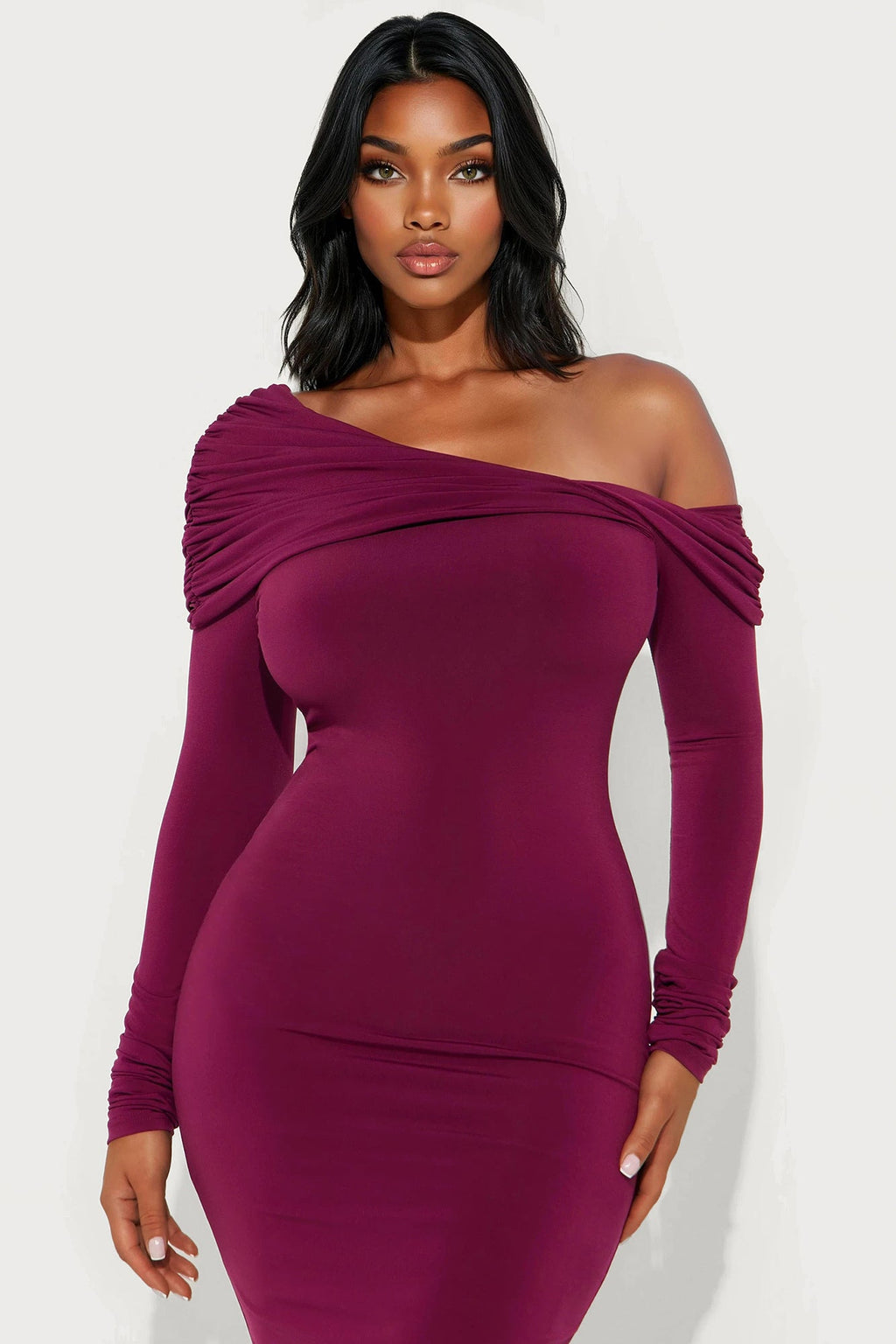 Dasha Draped Midi Dress - Wine