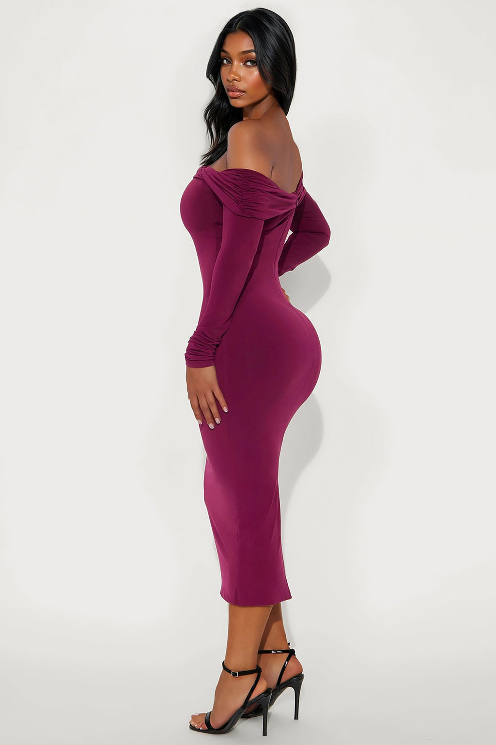 Dasha Draped Midi Dress - Wine