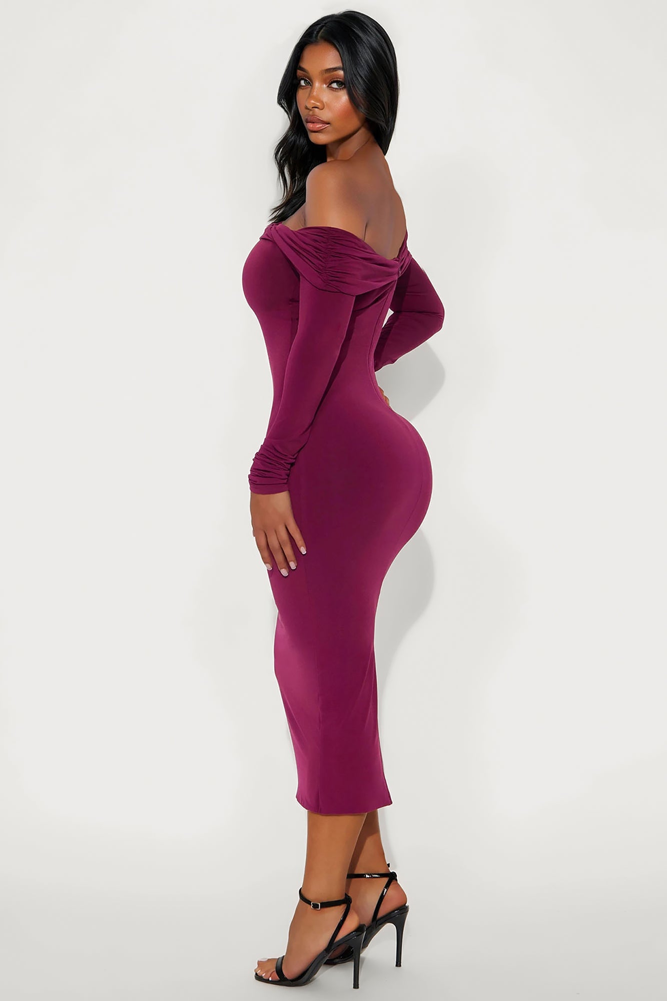 Dasha Draped Midi Dress - Wine
