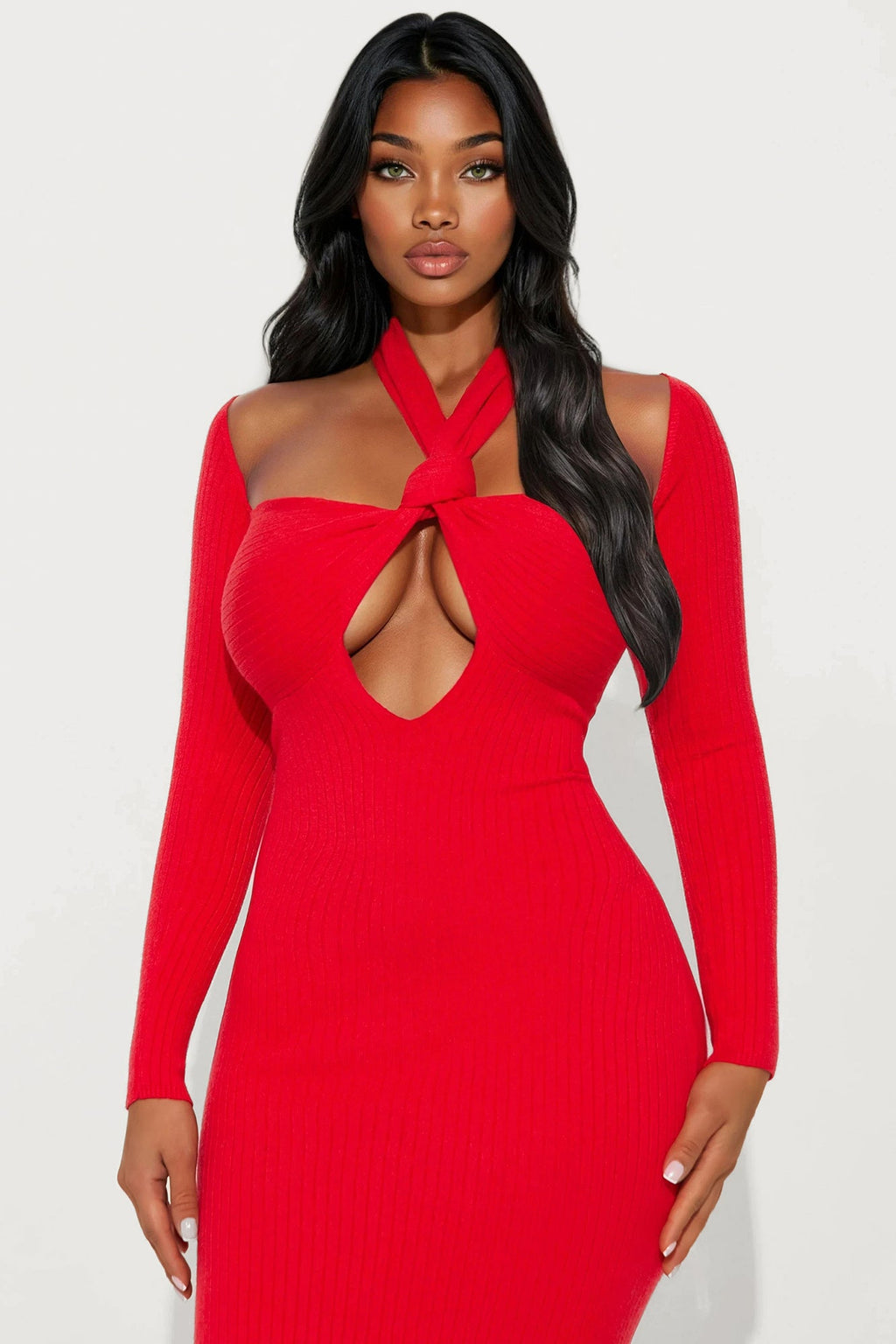 Liana Knot Sweater Midi Dress - Red