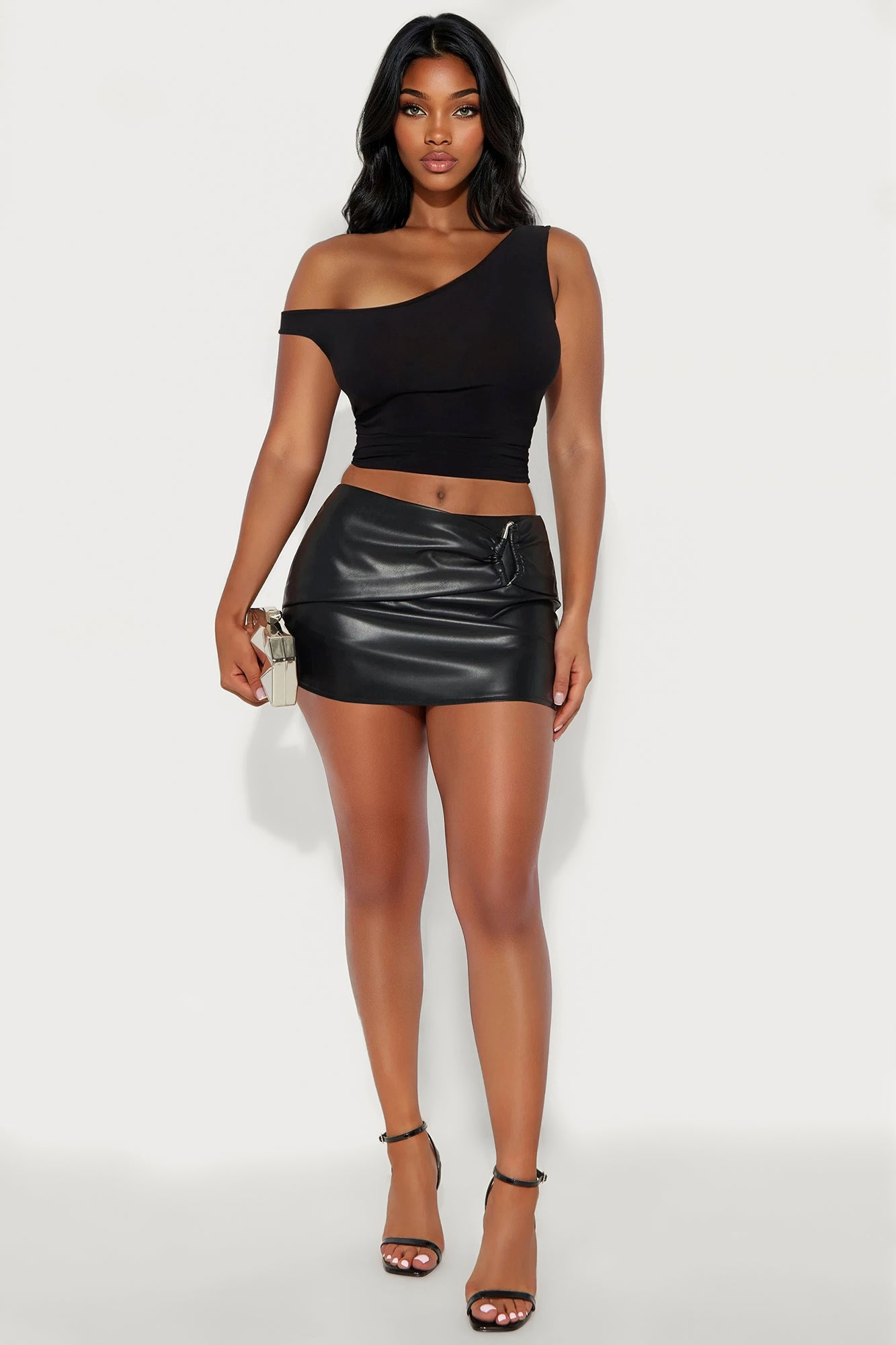 GNO Vibes Hardware Faux Leather Micro Mini Skort - Black 