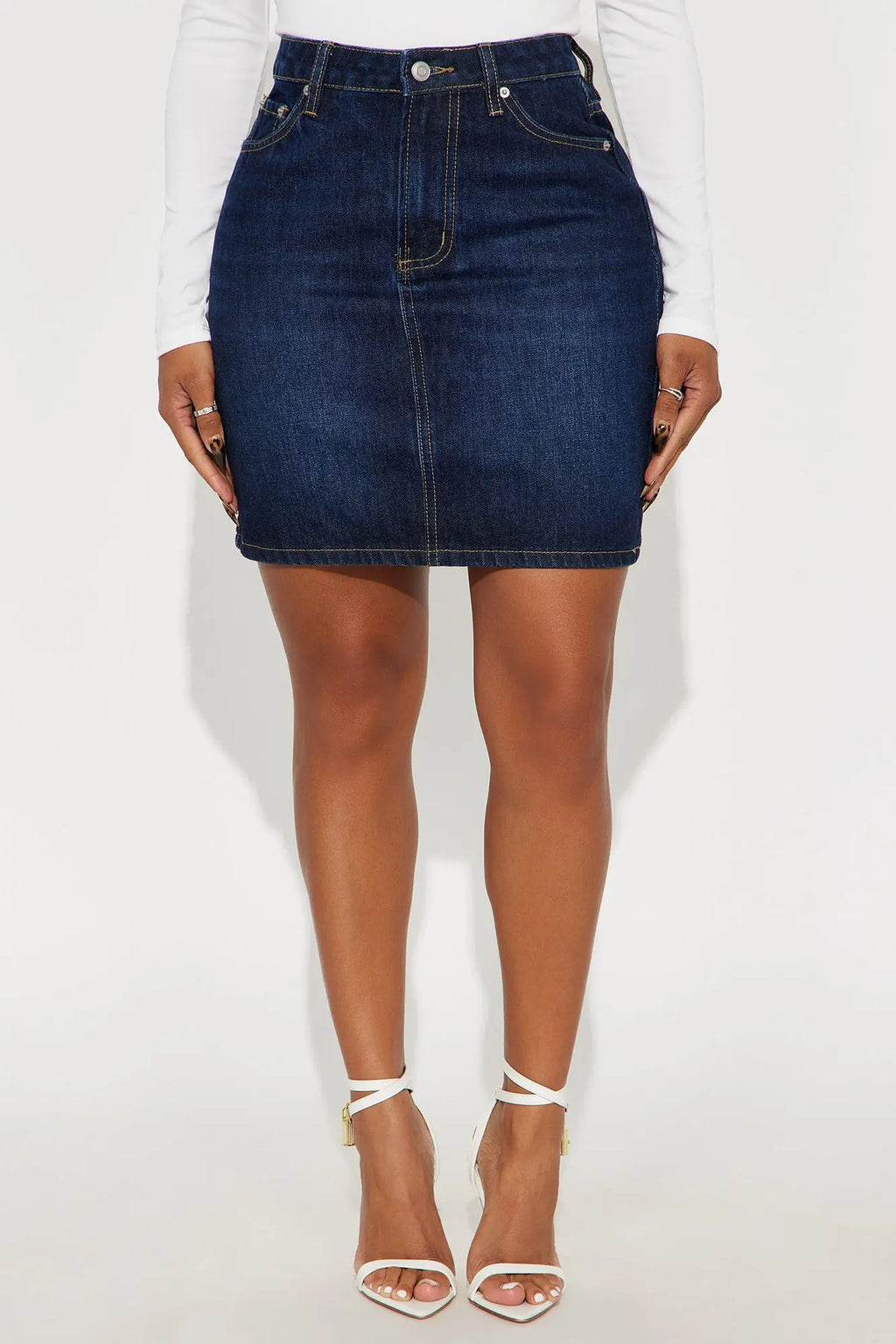 Rayna Dark Wash Denim Midi Pencil Skirt - Dark Wash 