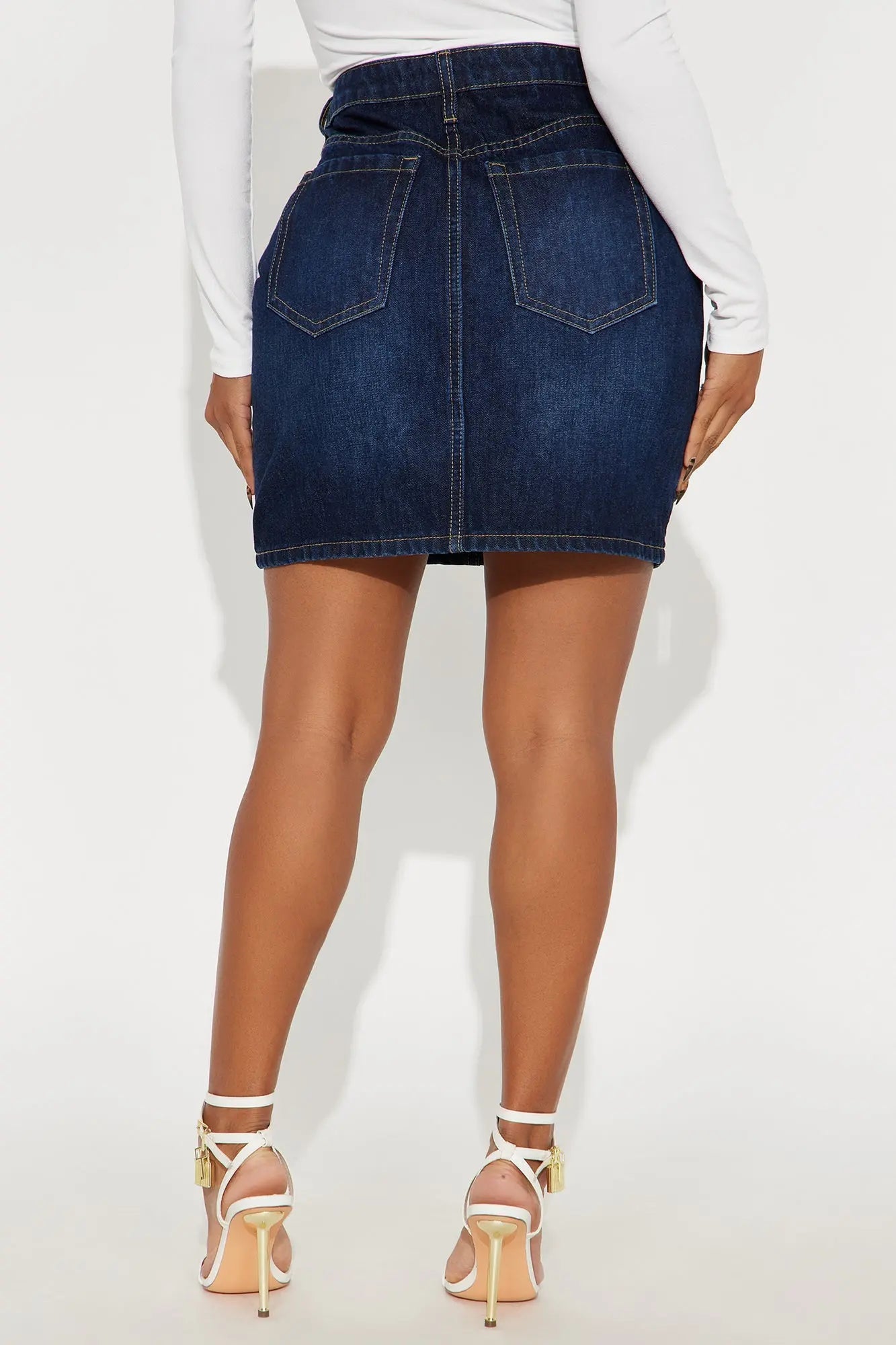 Rayna Dark Wash Denim Midi Pencil Skirt - Dark Wash 