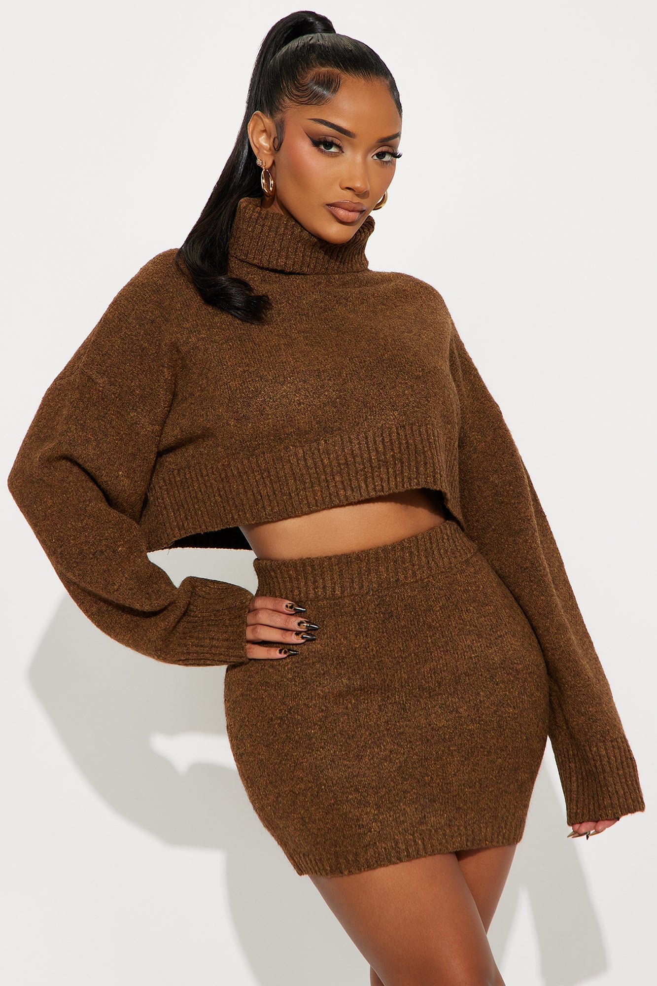 Serafina Sweater Skirt Set - Brown
