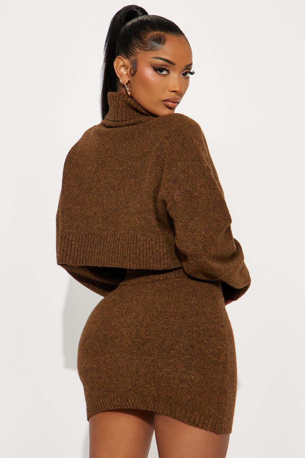 Serafina Sweater Skirt Set - Brown