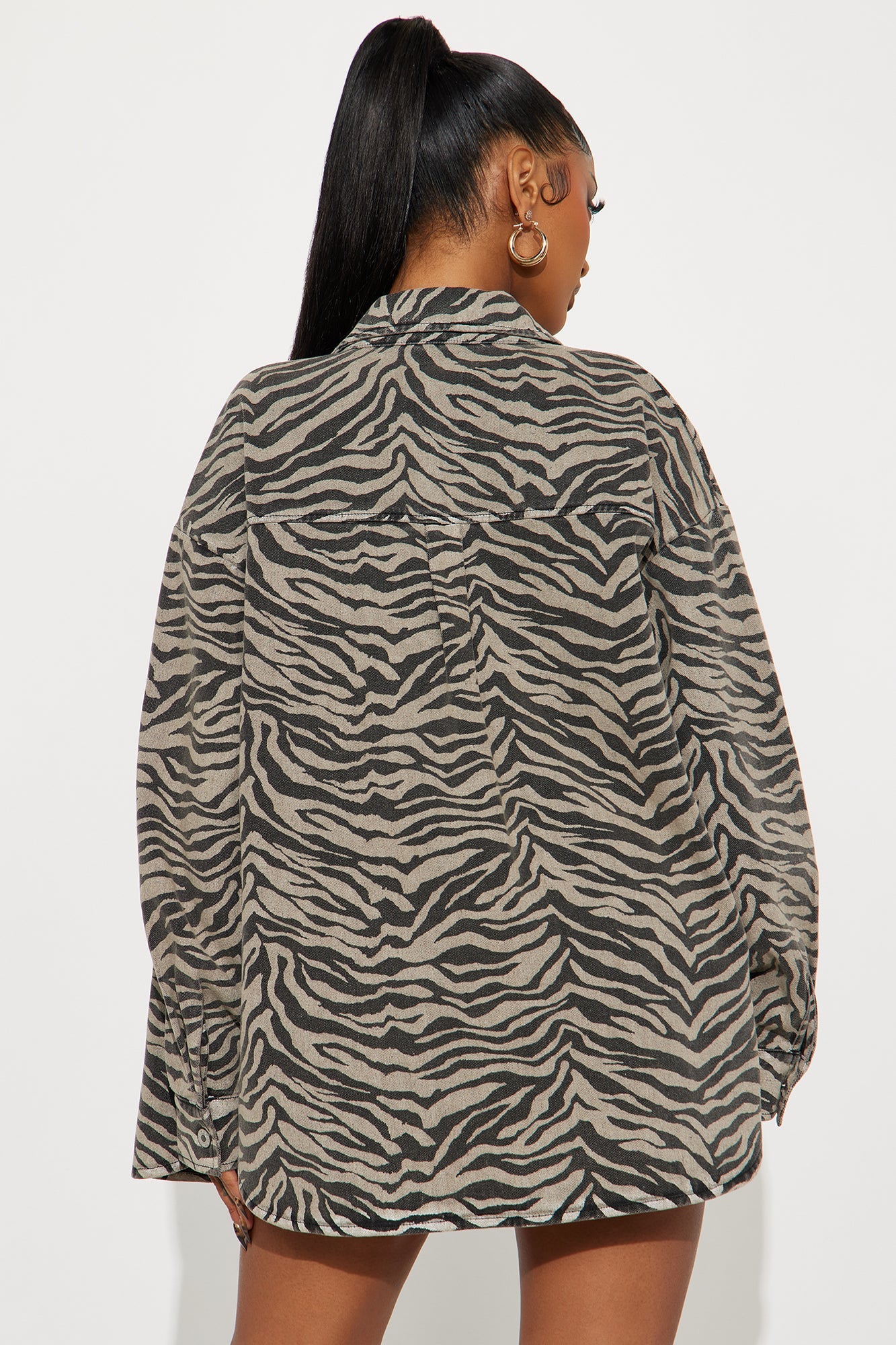 Kamila Denim Zebra Print Jacket Skirt Set - Sand/combo