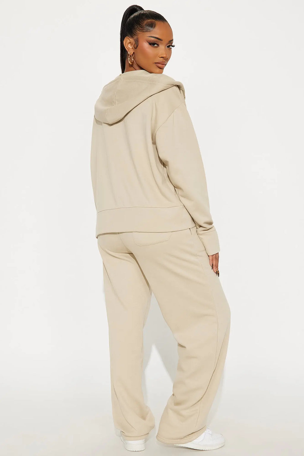 Brooke Oversized Zip Up Fleece Pant Set - Stone 