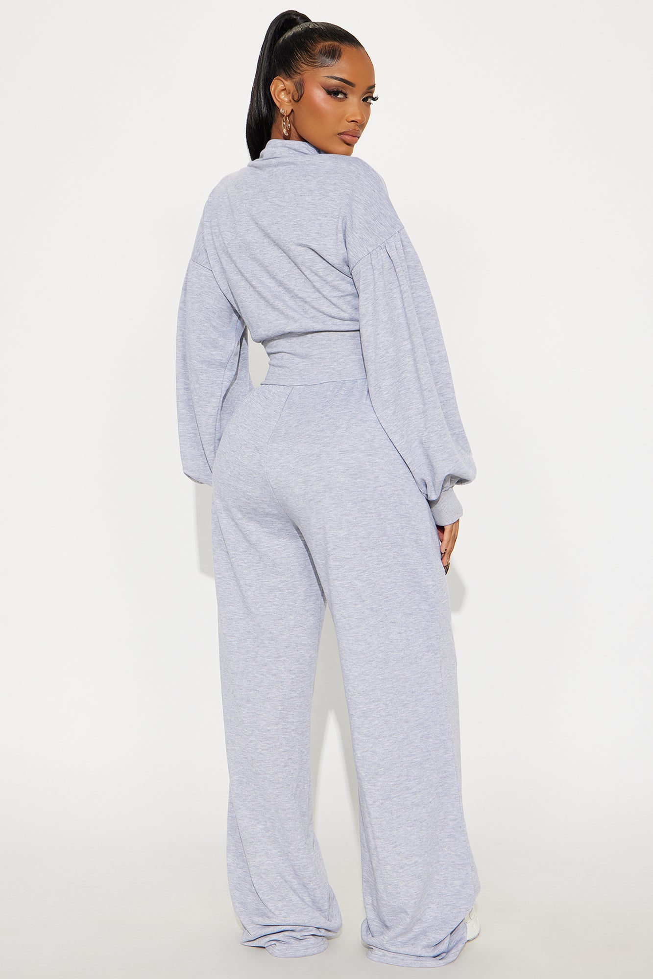 Make You Work French Terry Wide Leg Jumpsuit - Heather Grey