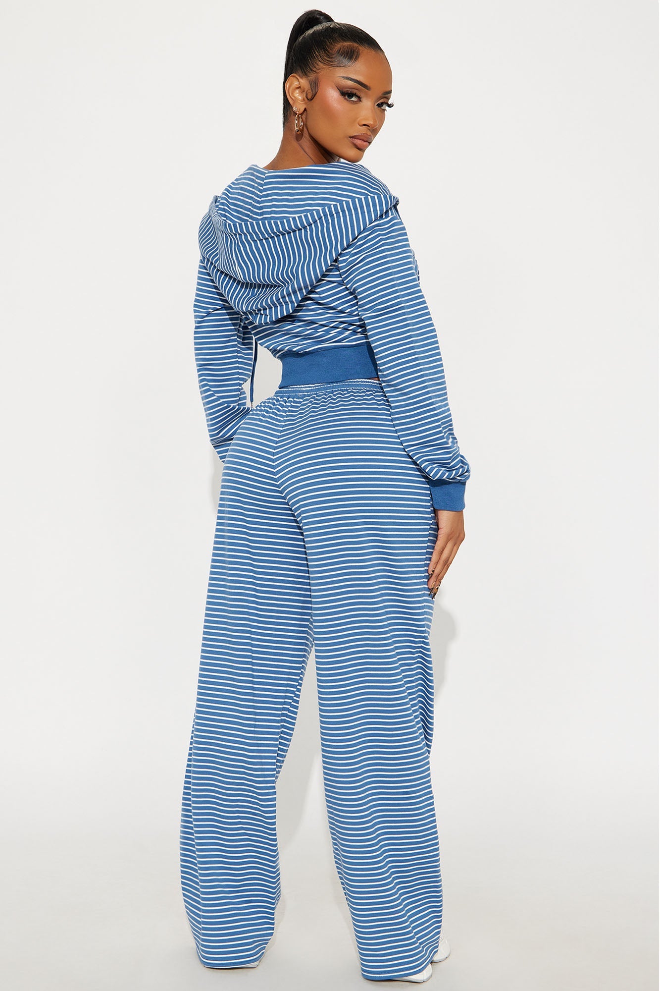 Kira Zip Up Hoodie Wide Leg Pant Set - Blue 