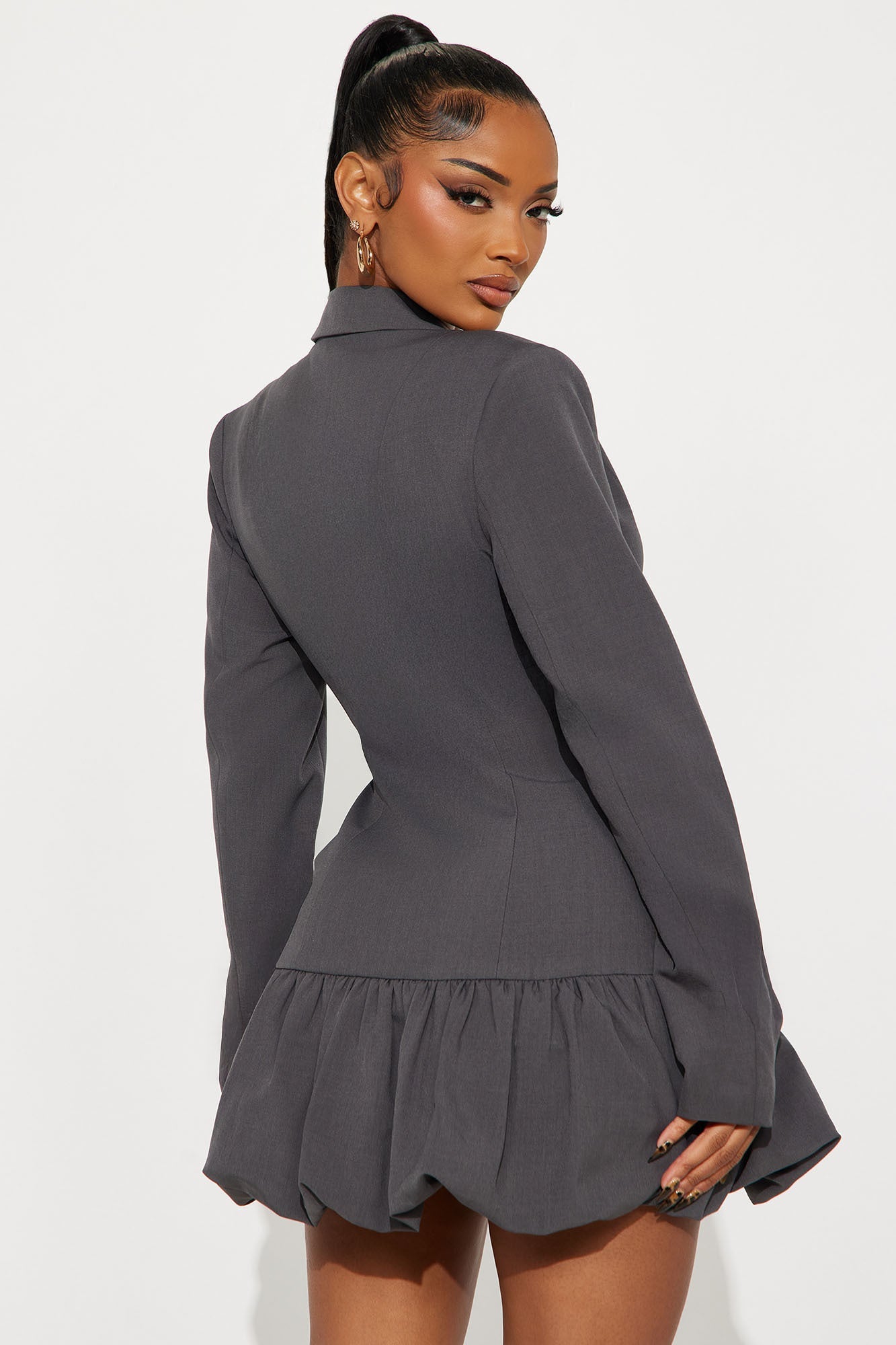 Dahlia Bubble Hem Blazer Mini Dress - Charcoal