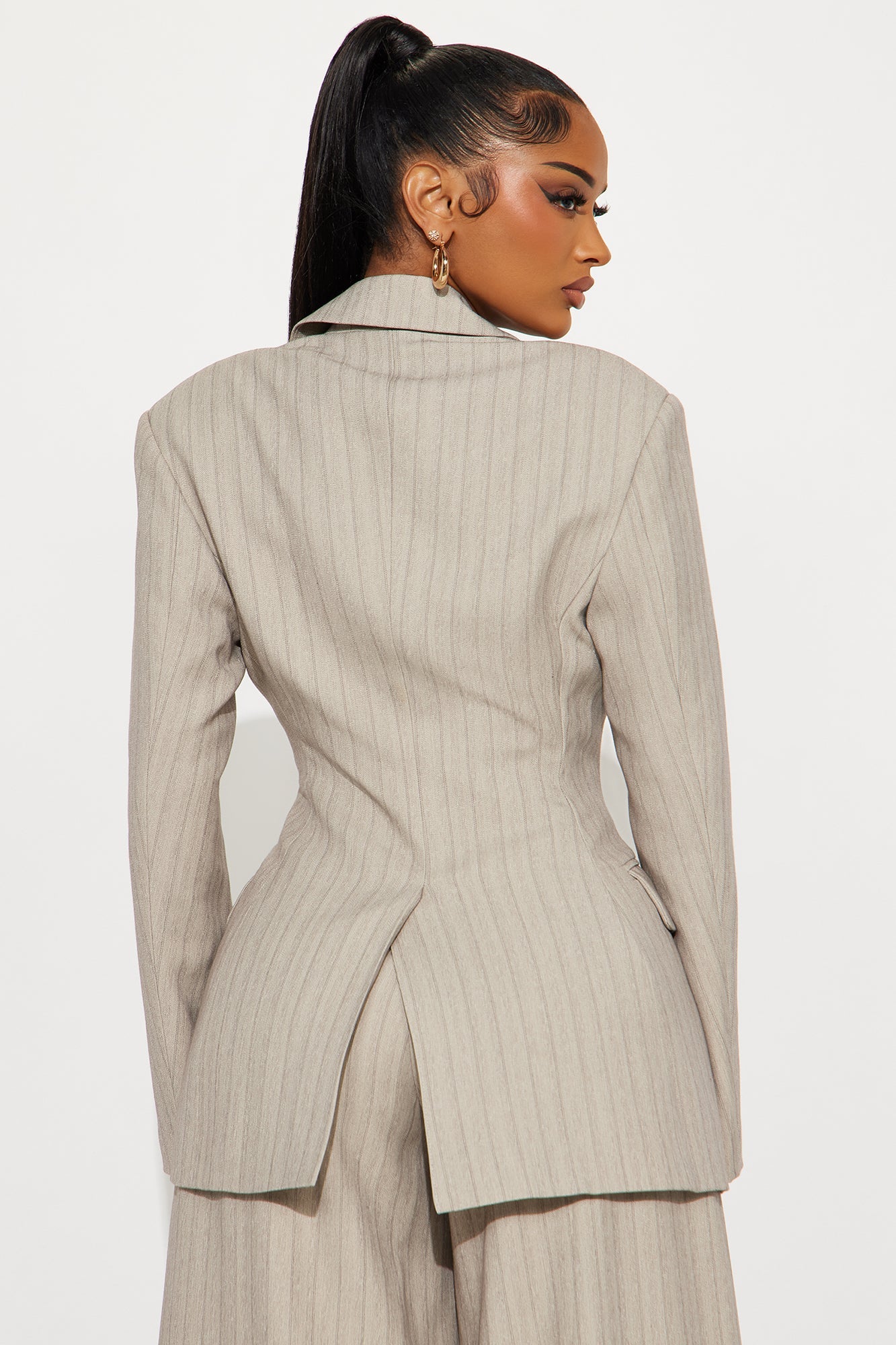Aspen Pinstripe Fitted Blazer - Grey/combo