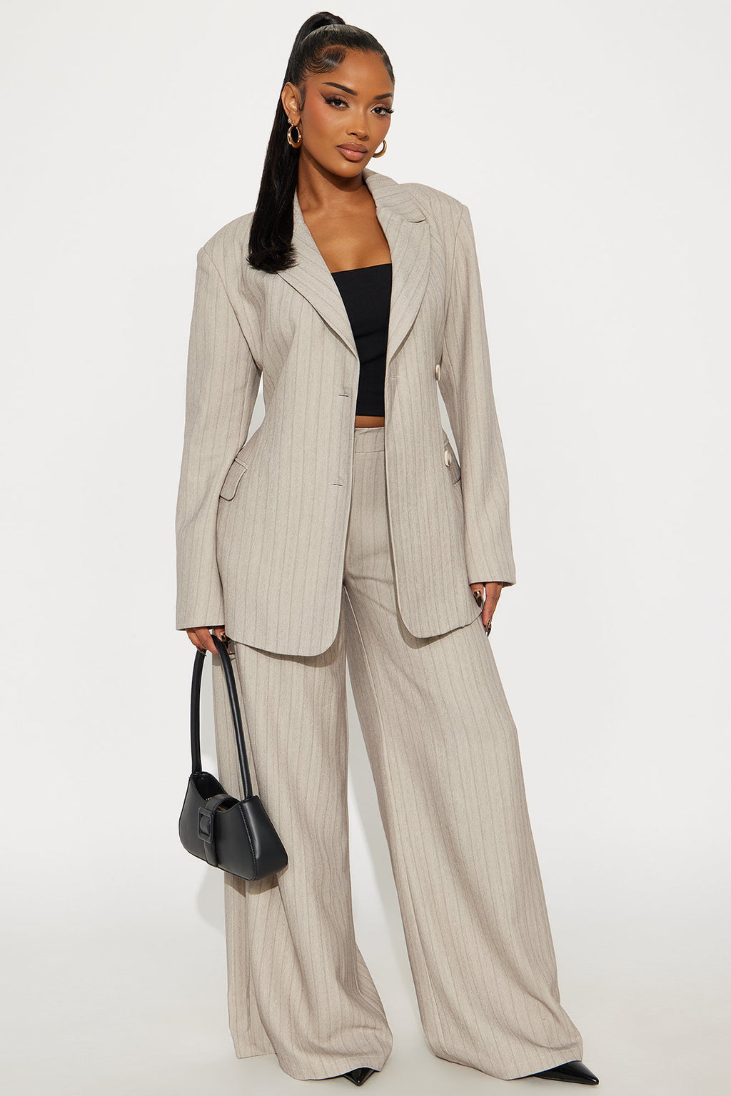 Aspen Pinstripe Wide Leg Trouser Pant 33″ - Grey/combo