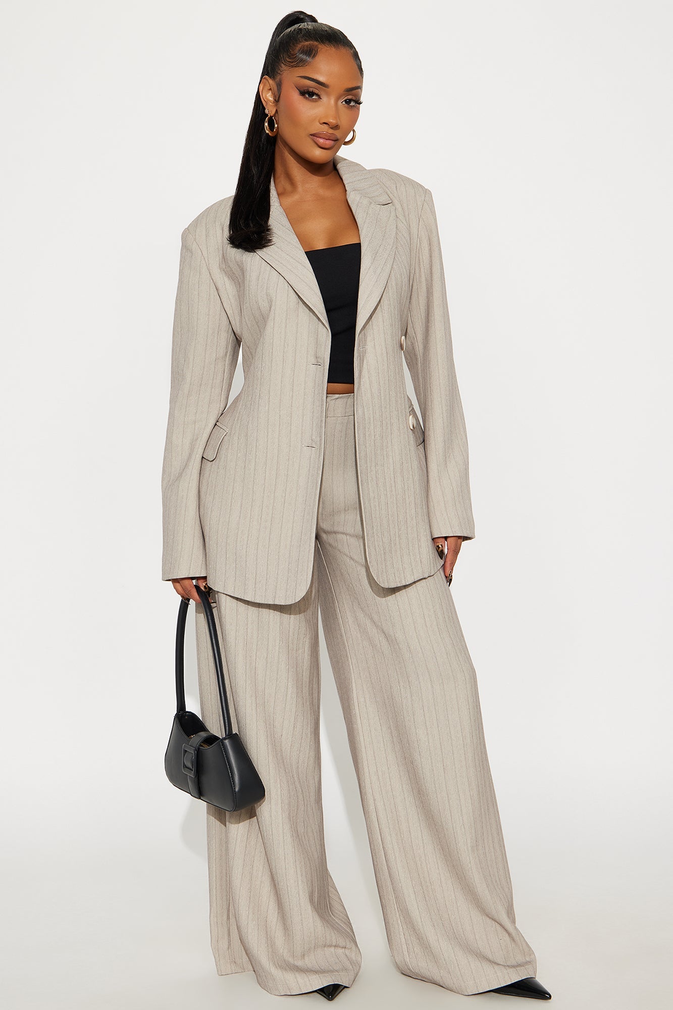 Aspen Pinstripe Wide Leg Trouser Pant 33″ - Grey/combo