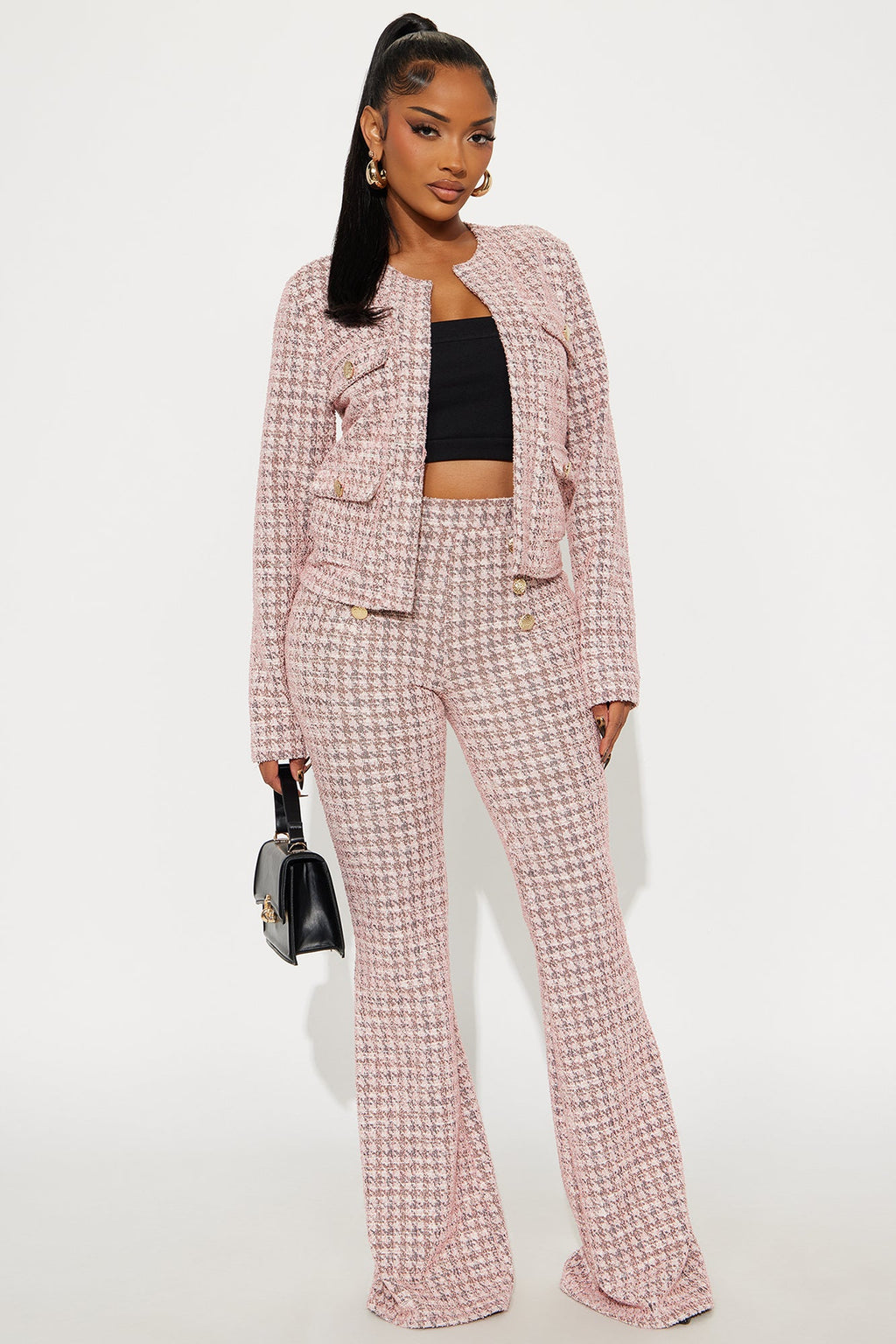 Daphne Tweed Pant Set - Pink 