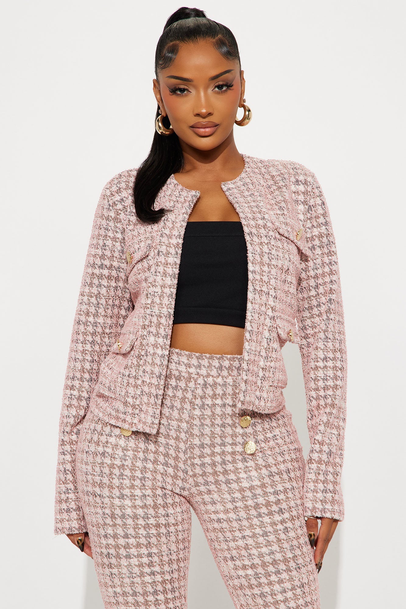Daphne Tweed Pant Set - Pink 
