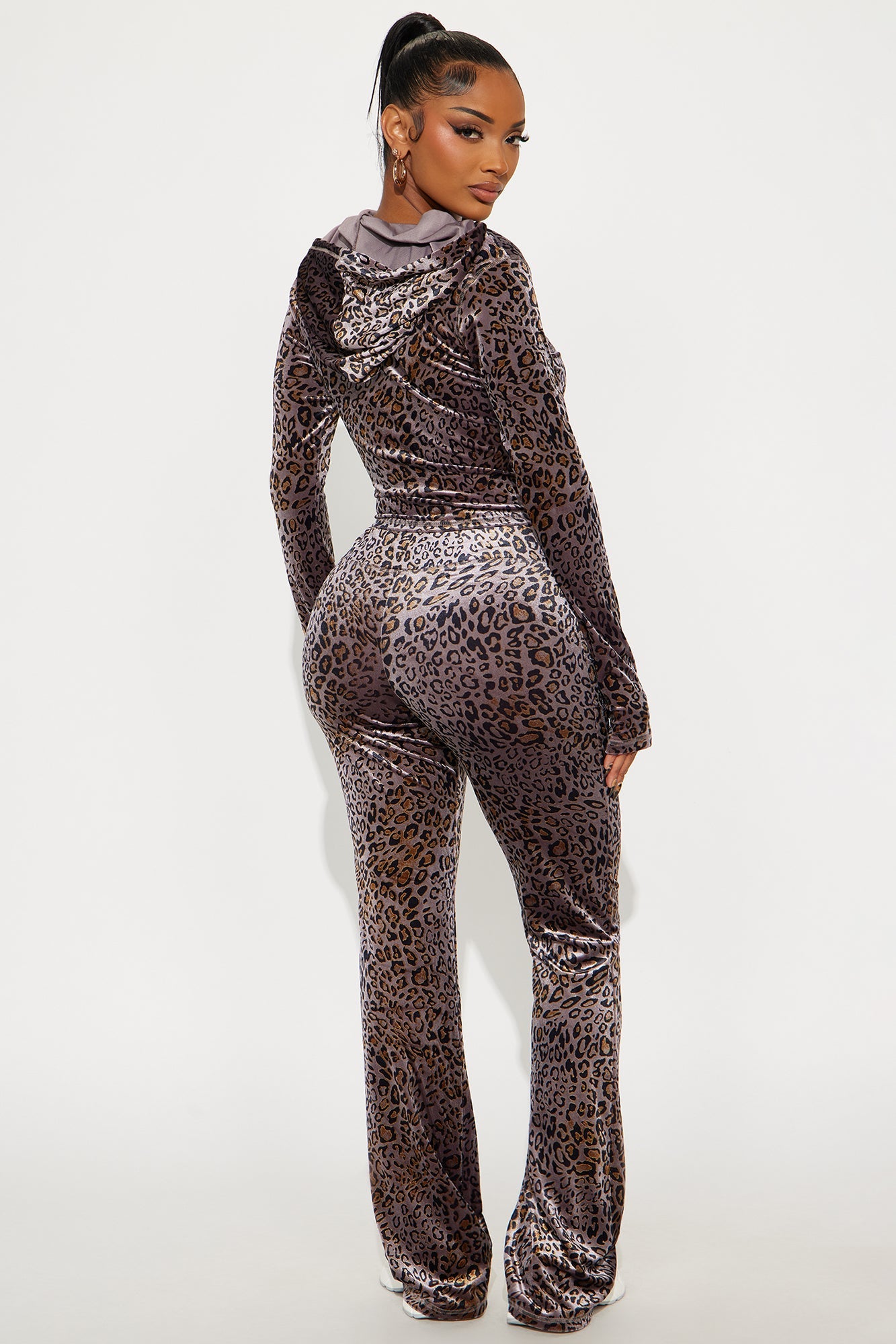 Wild Ease Velvet Leopard Pant Set - Brown/combo