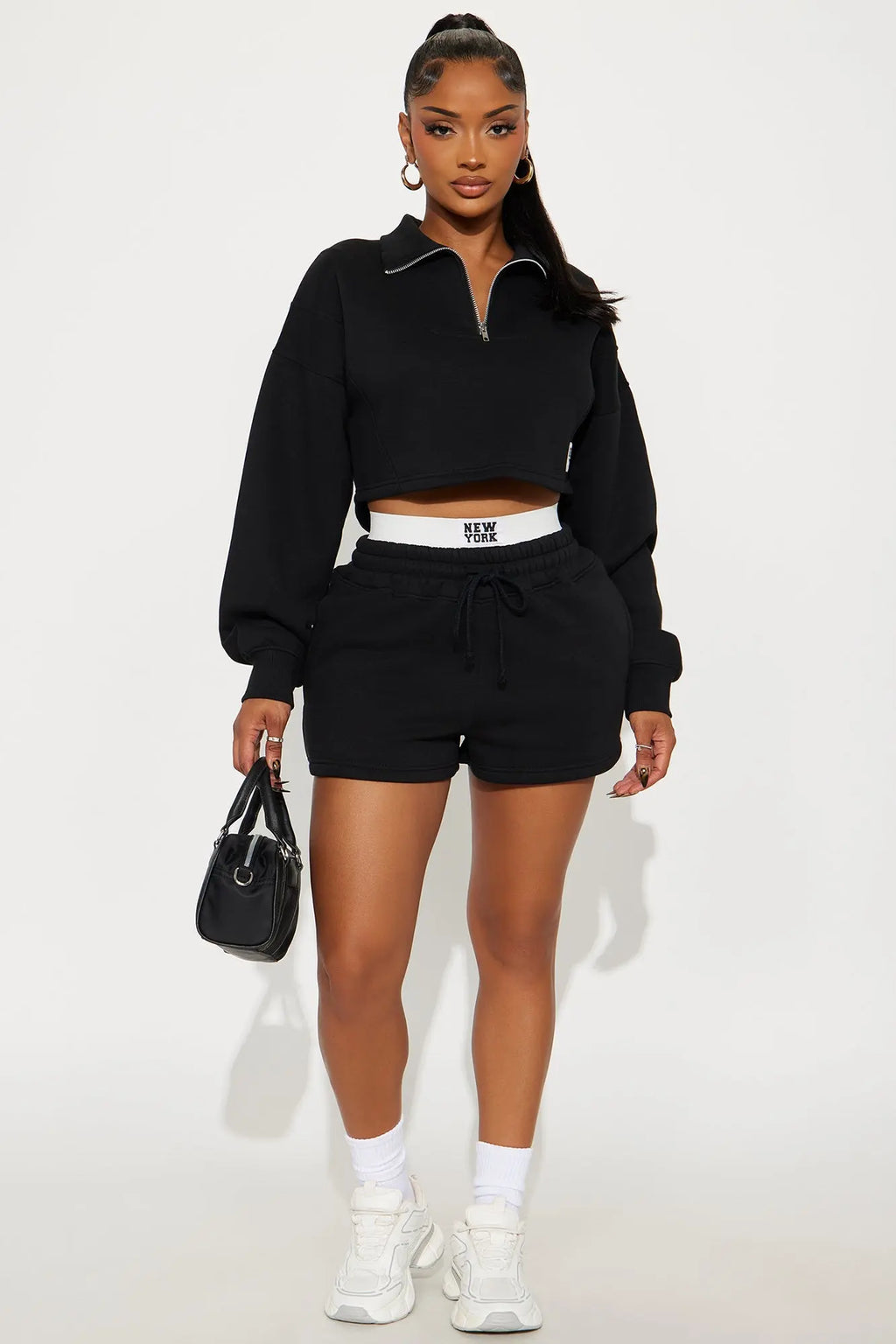 Urban Pulse Quarter Zip Fleece Short Set - Black 