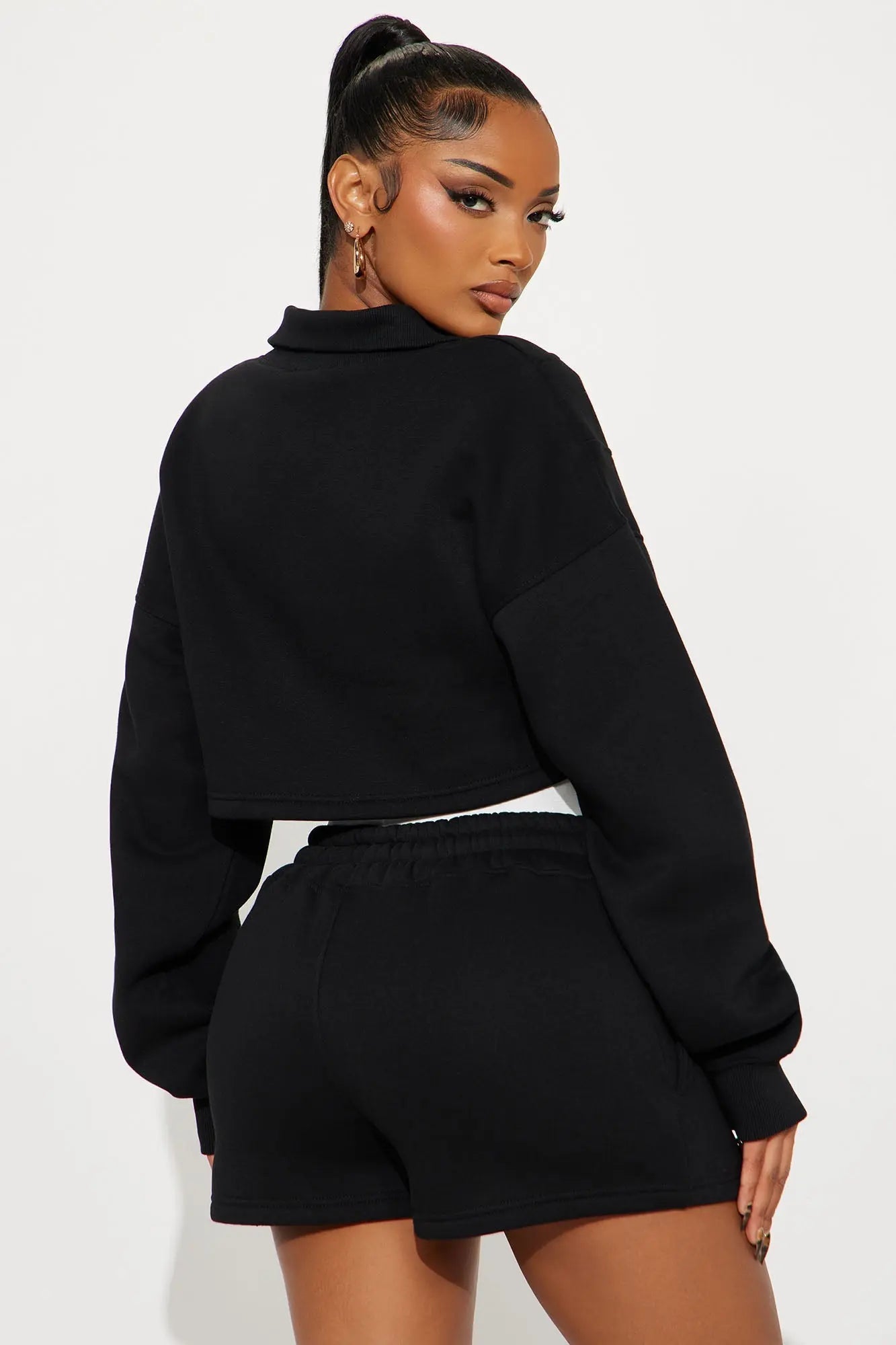 Urban Pulse Quarter Zip Fleece Short Set - Black 