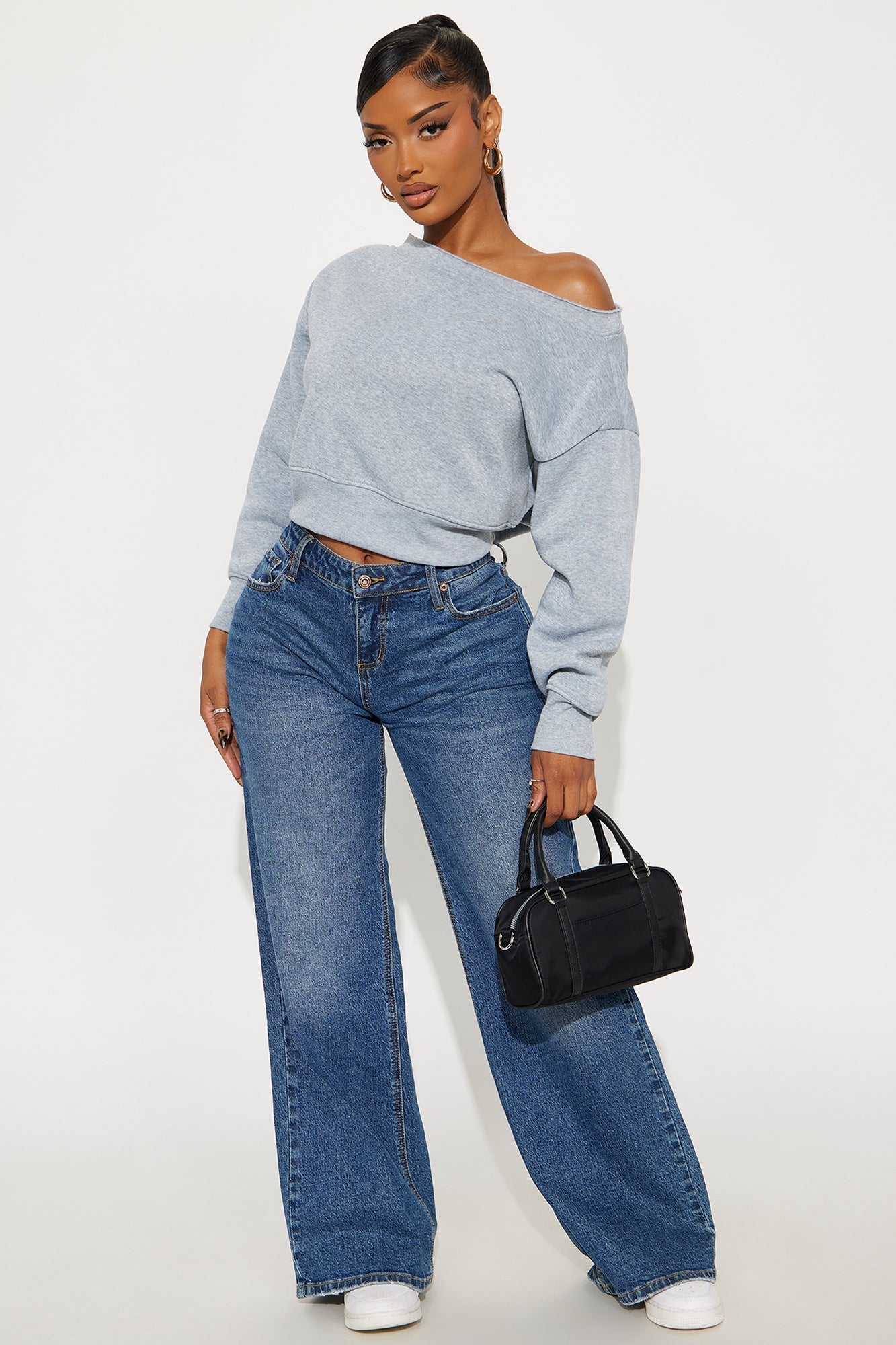 Offline Off Shoulder Fleece Sweatshirt - Heather Grey 