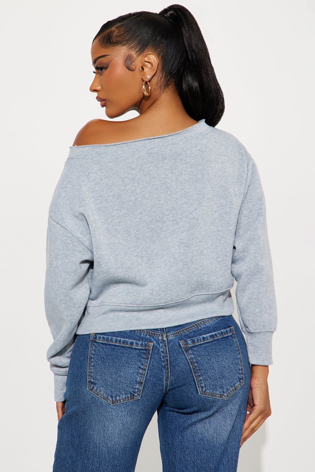 Offline Off Shoulder Fleece Sweatshirt - Heather Grey 