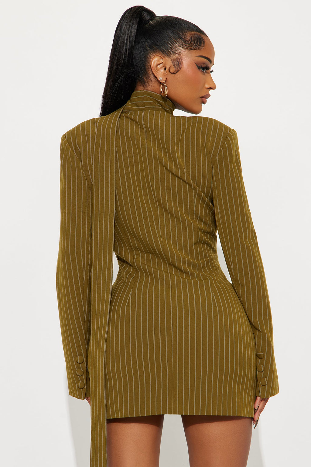 Aniyah Pinstripe Blazer Mini Dress - Olive/combo