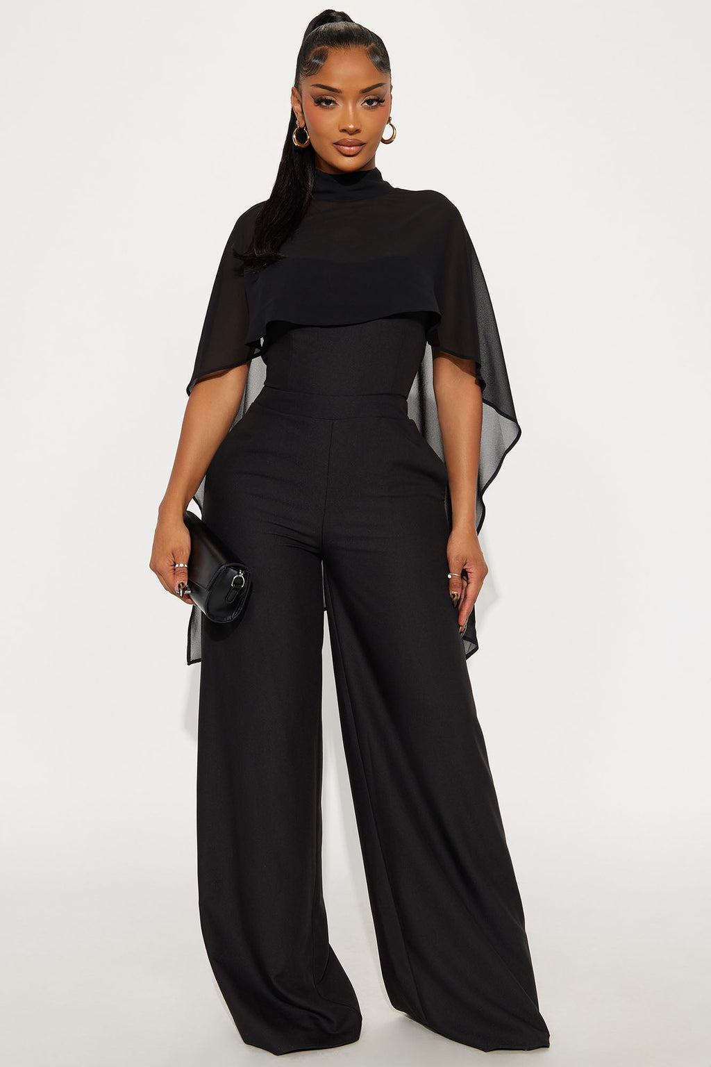 Alessia Cape Wide Leg Jumpsuit Set - Black