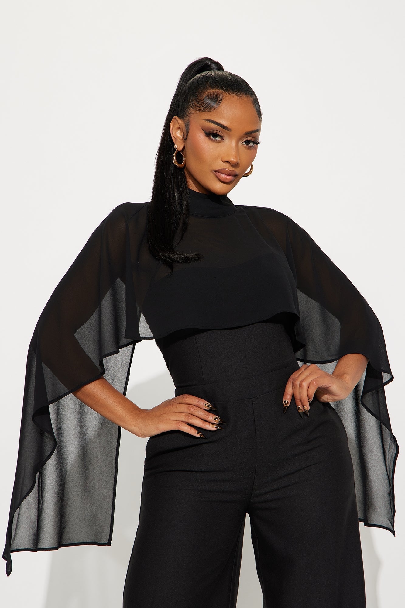 Alessia Cape Wide Leg Jumpsuit Set - Black