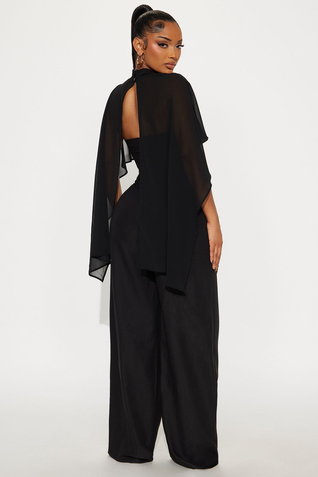 Alessia Cape Wide Leg Jumpsuit Set - Black