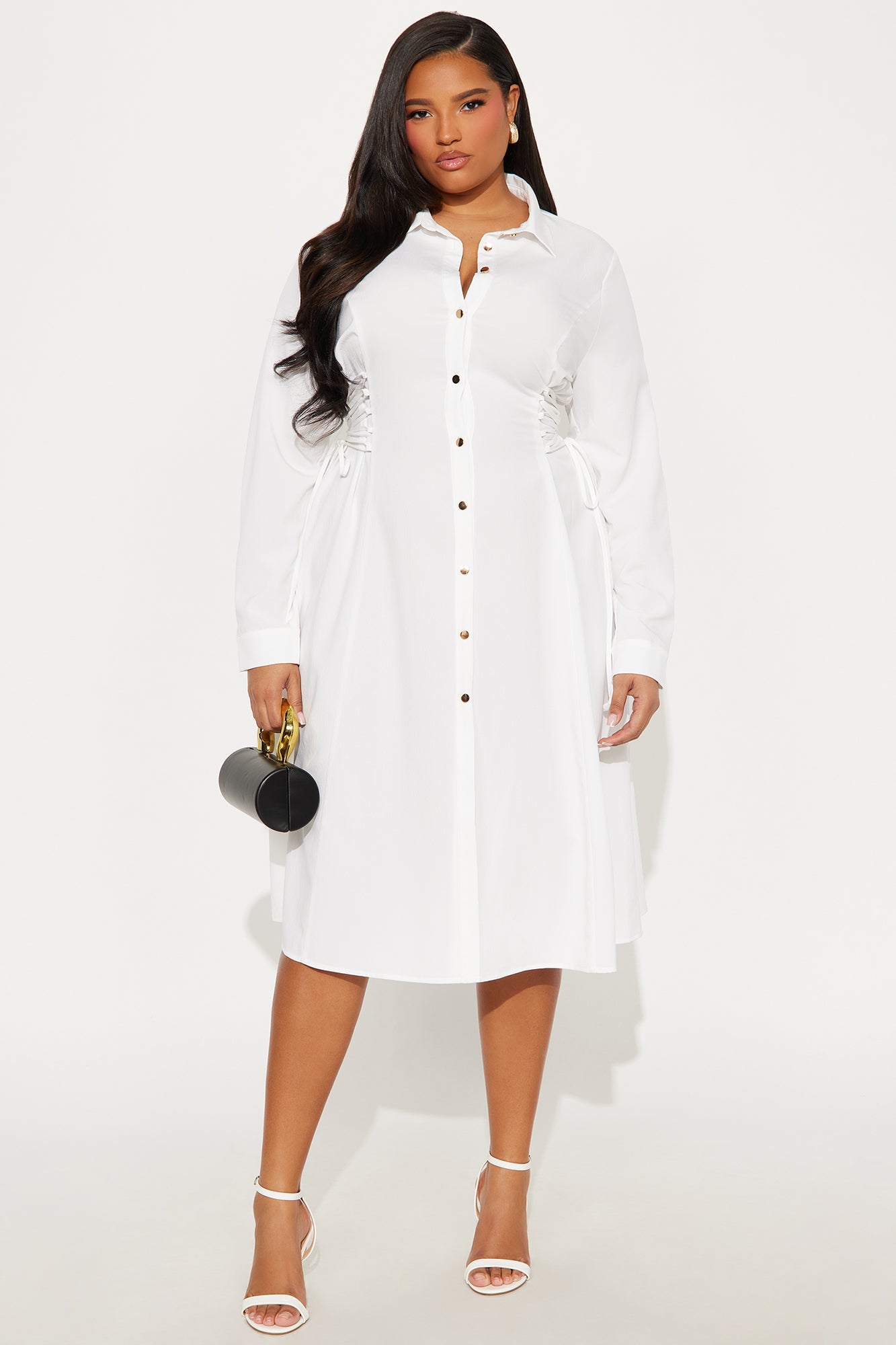 Josephine Collar Long Sleeve Midi Dress - White