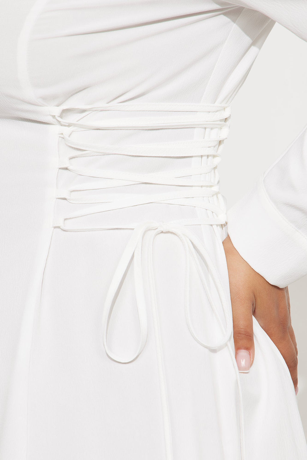 Josephine Collar Long Sleeve Midi Dress - White