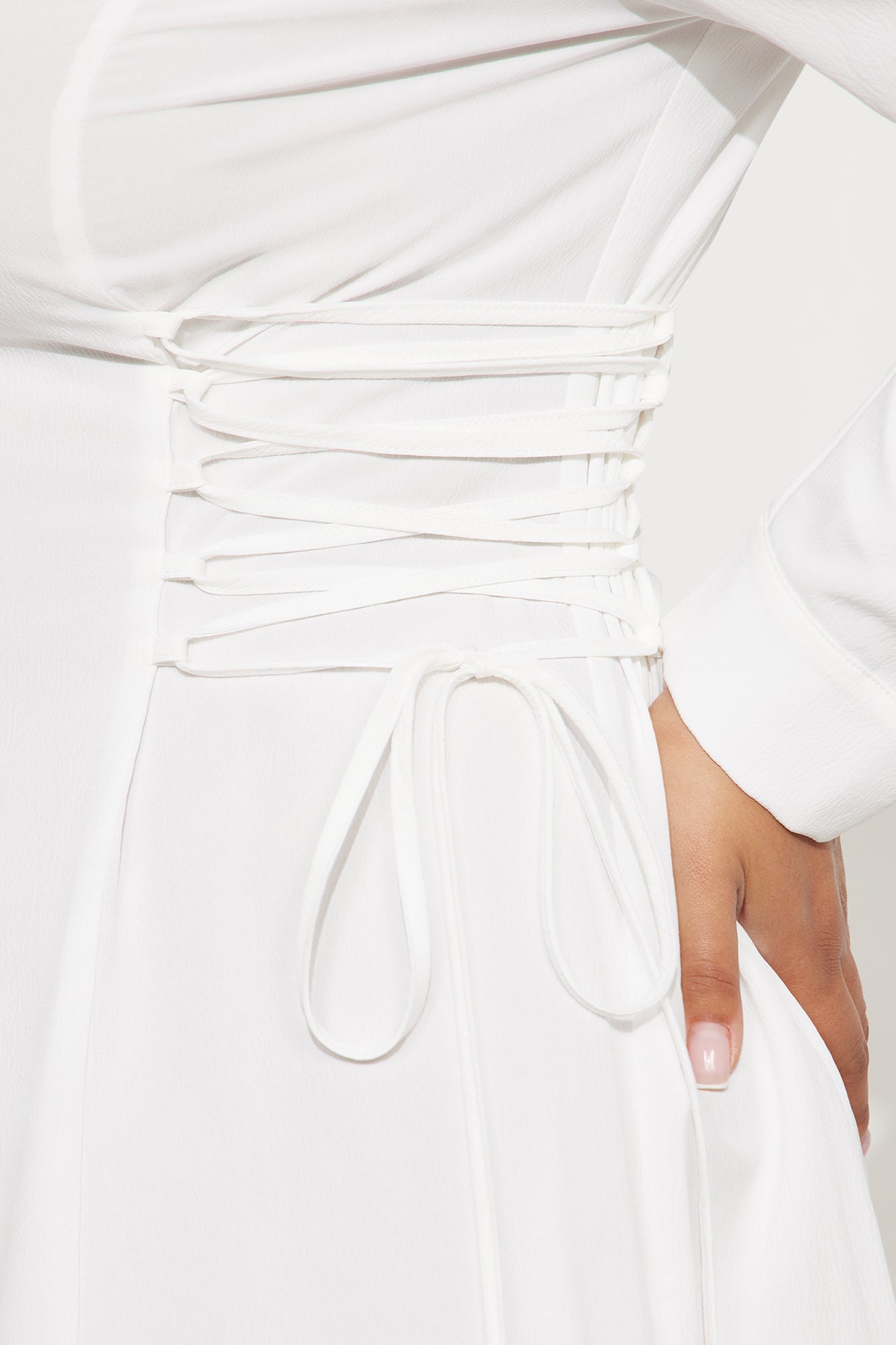 Josephine Collar Long Sleeve Midi Dress - White