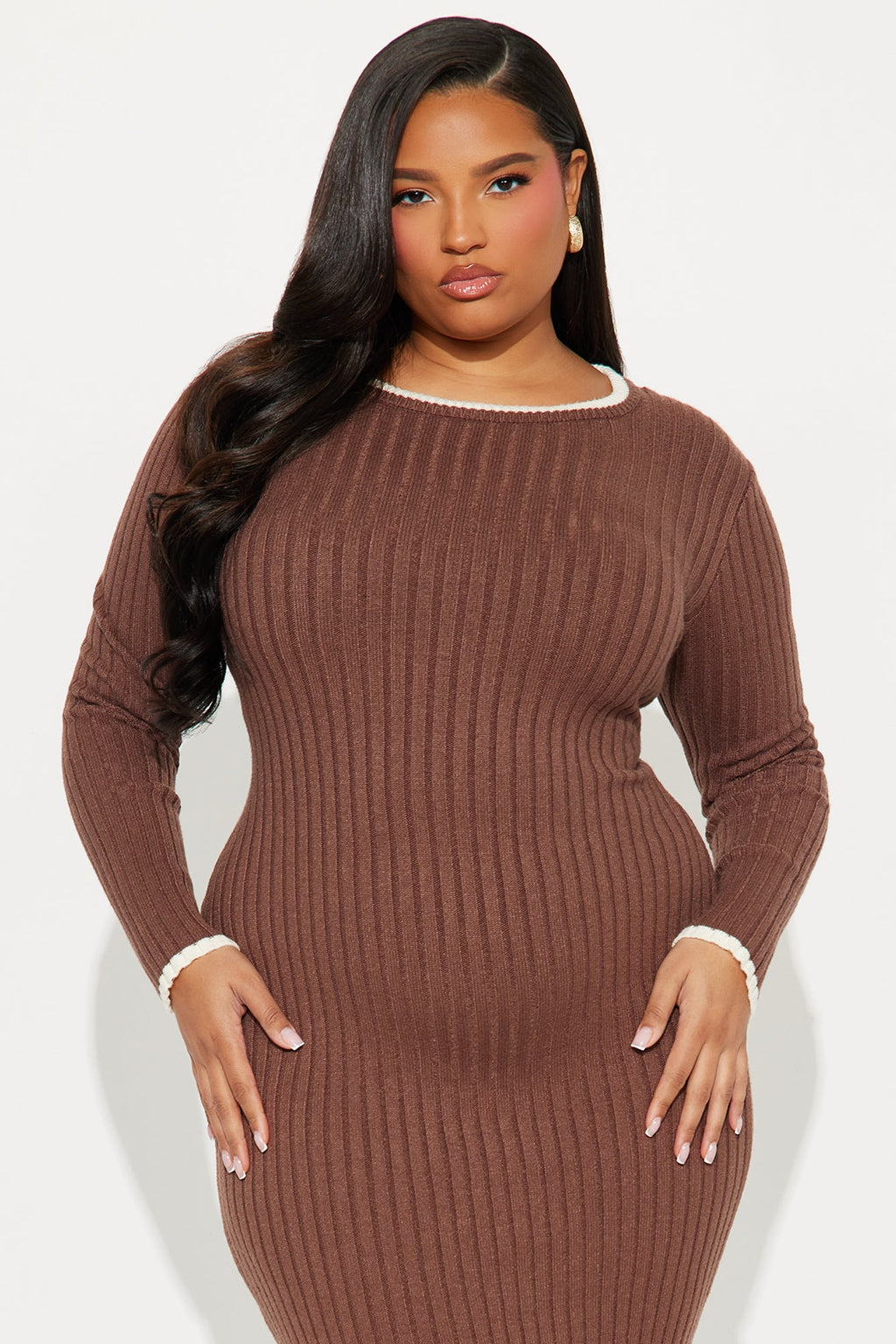 Elsa Long Sleeve Sweater Maxi Dress - Brown