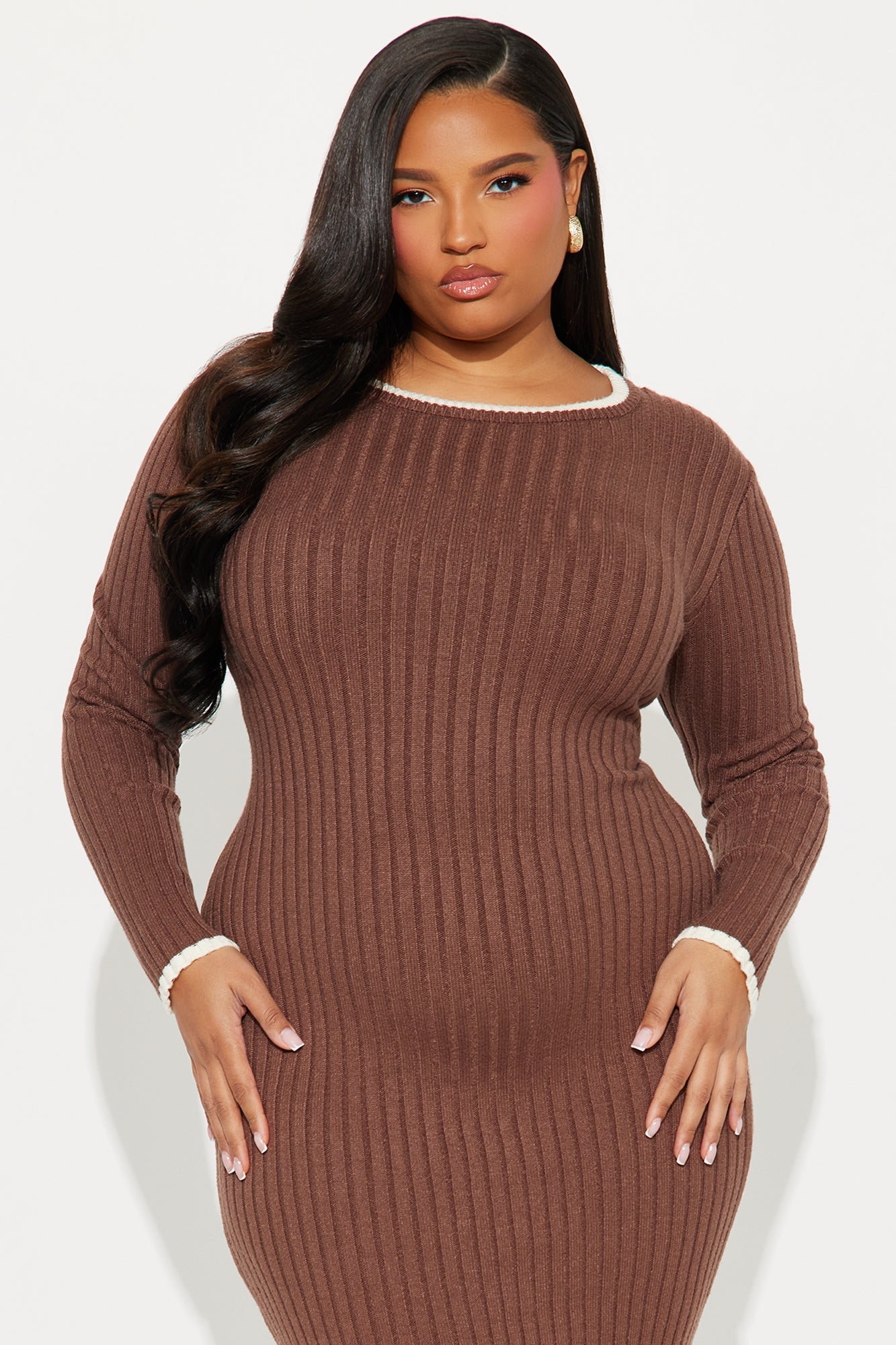 Elsa Long Sleeve Sweater Maxi Dress - Brown