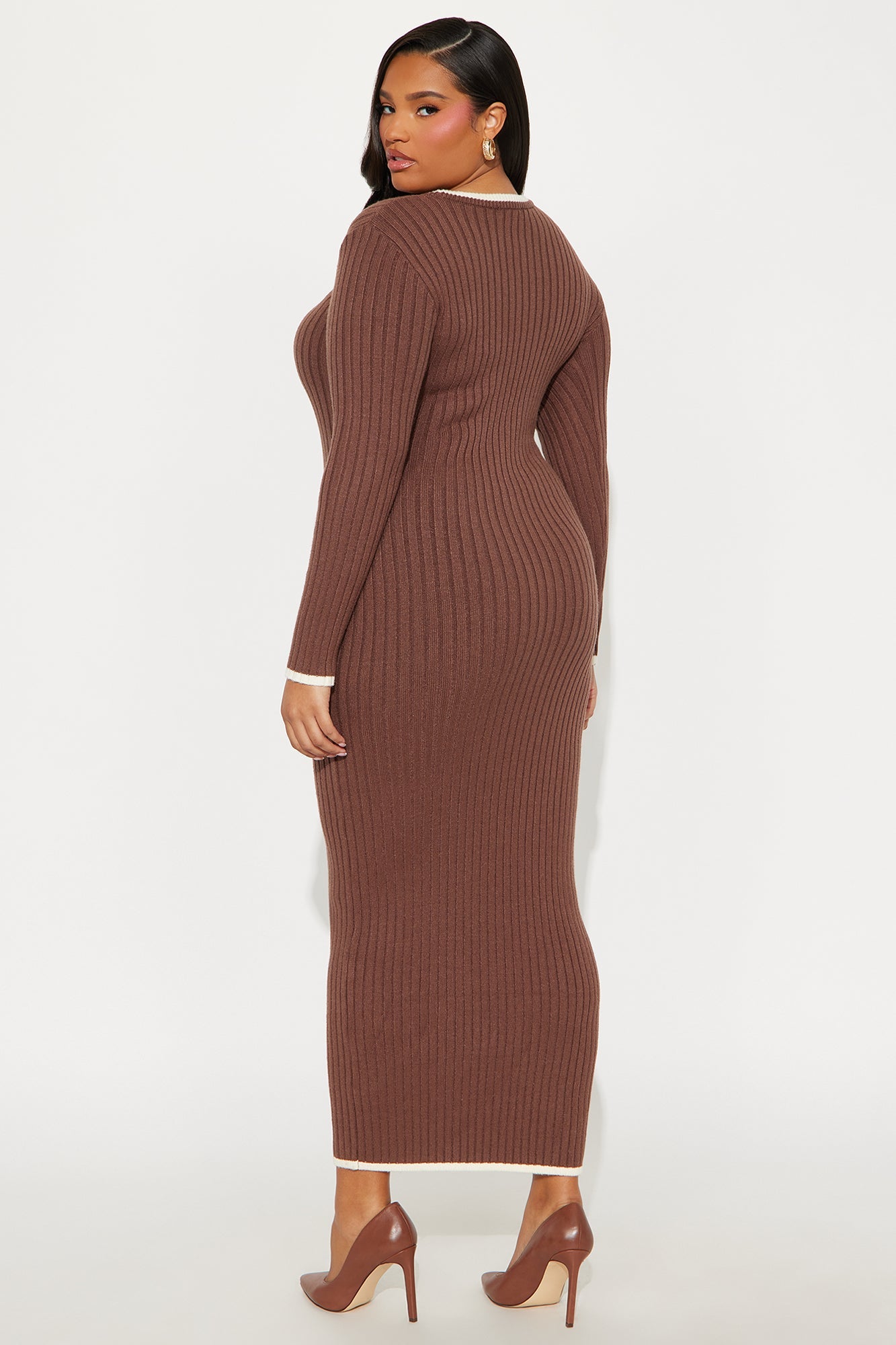 Elsa Long Sleeve Sweater Maxi Dress - Brown