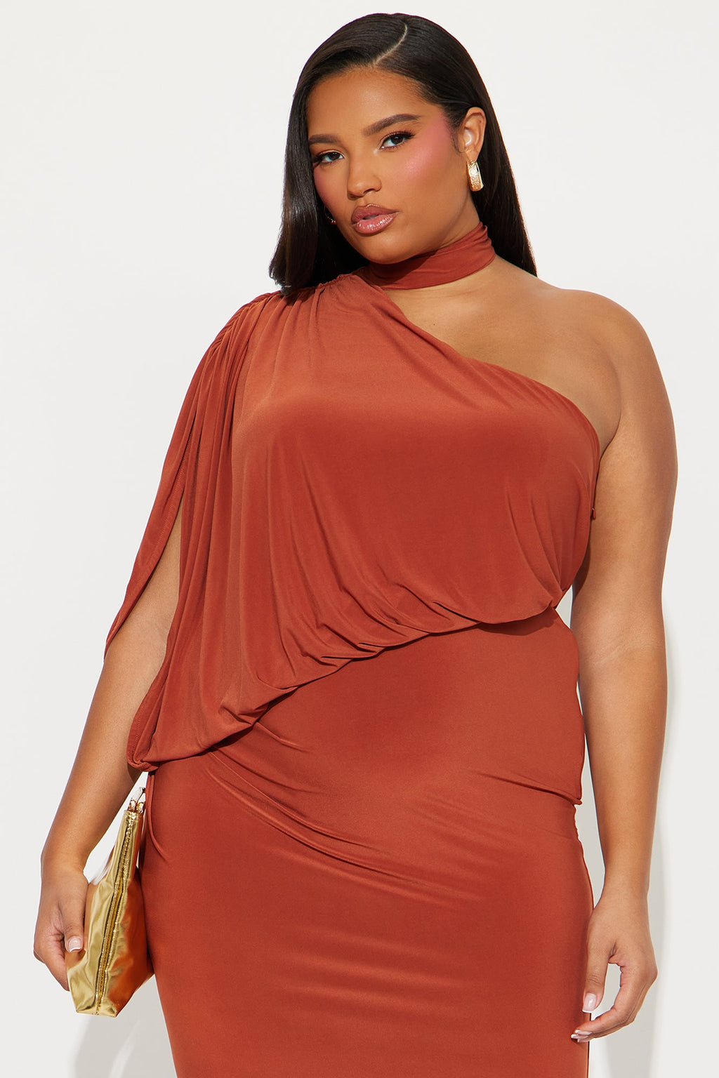 Zoran One Shoulder Maxi Dress - Rust