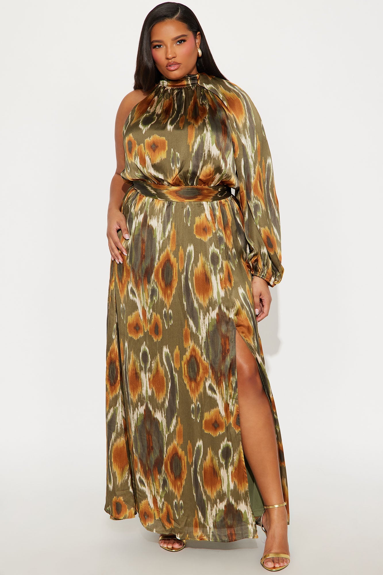 Baylee One Shoulder Maxi Dress - Green/combo
