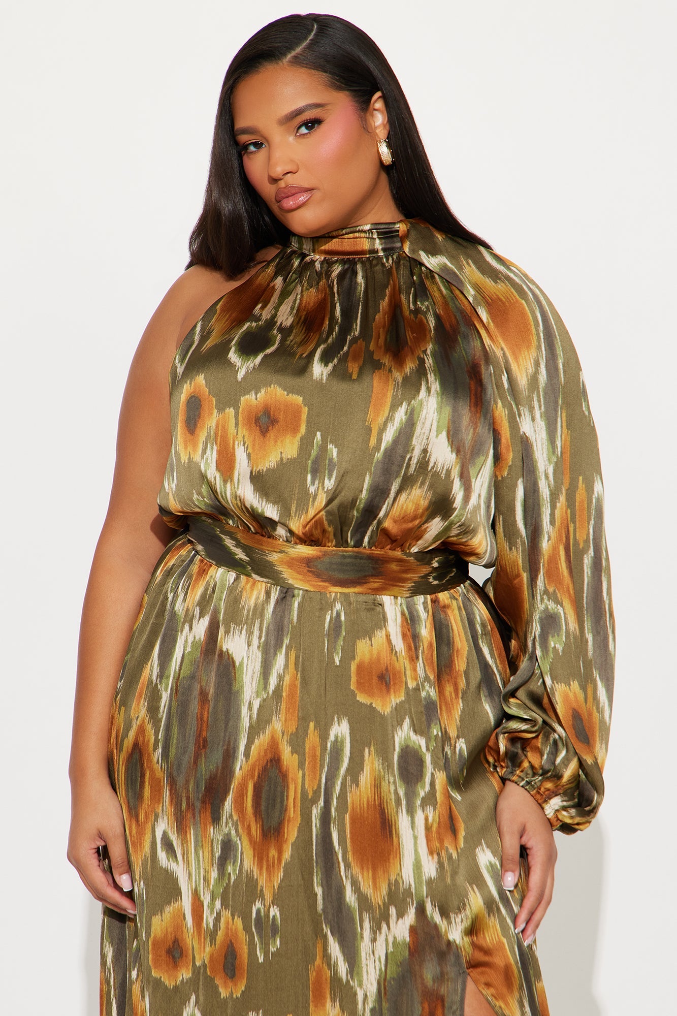 Baylee One Shoulder Maxi Dress - Green/combo