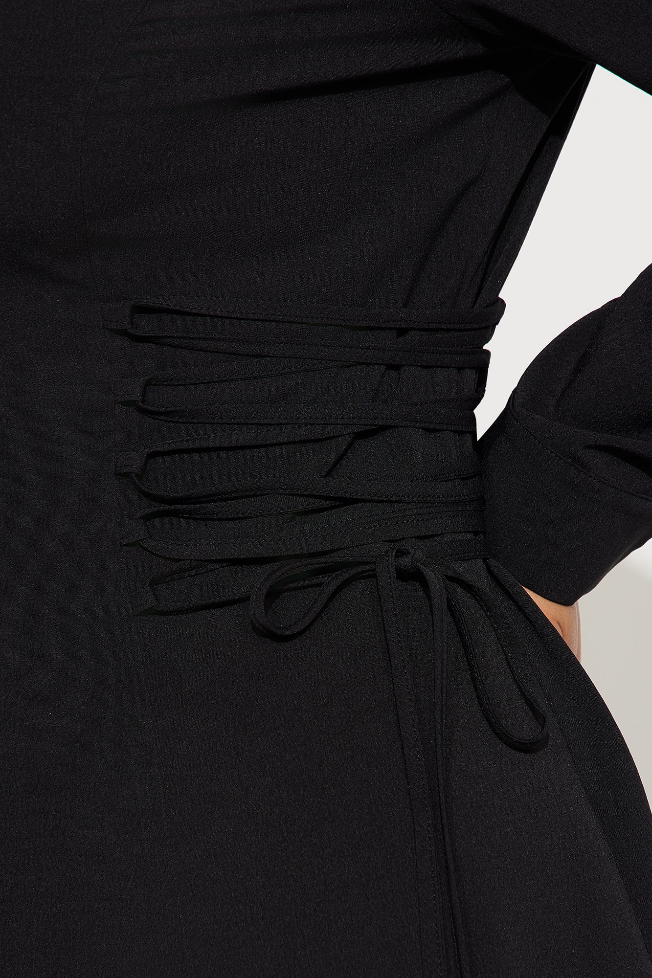 Josephine Collar Long Sleeve Midi Dress - Black