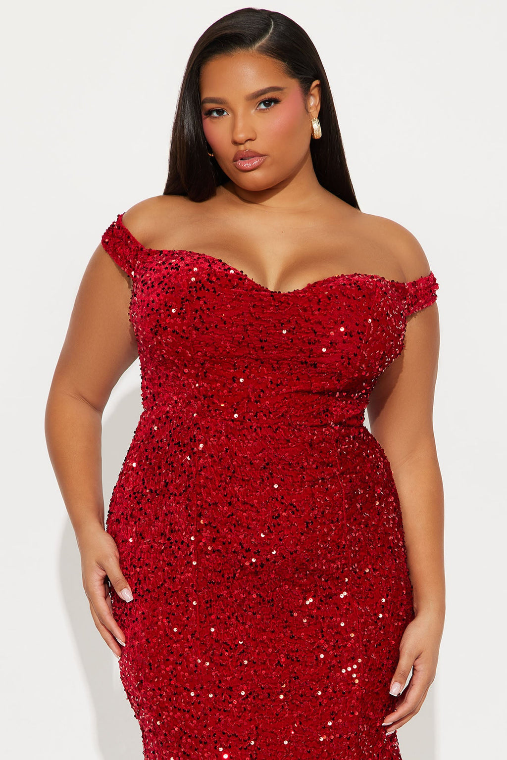 Alora Sequin Midi Dress - Red