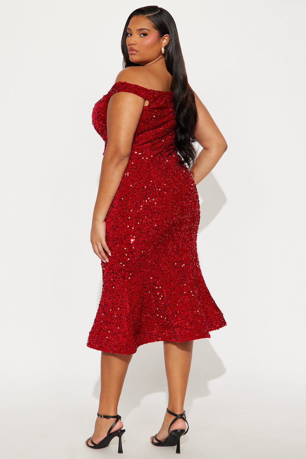 Alora Sequin Midi Dress - Red