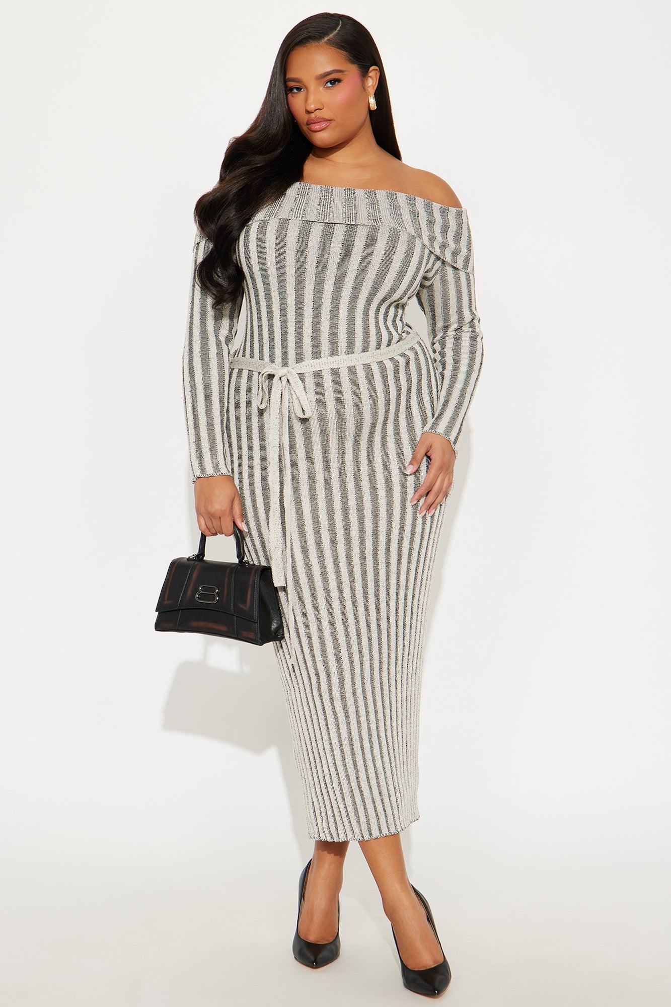 Always Crushing Striped Sweater Maxi Dress - Black/combo